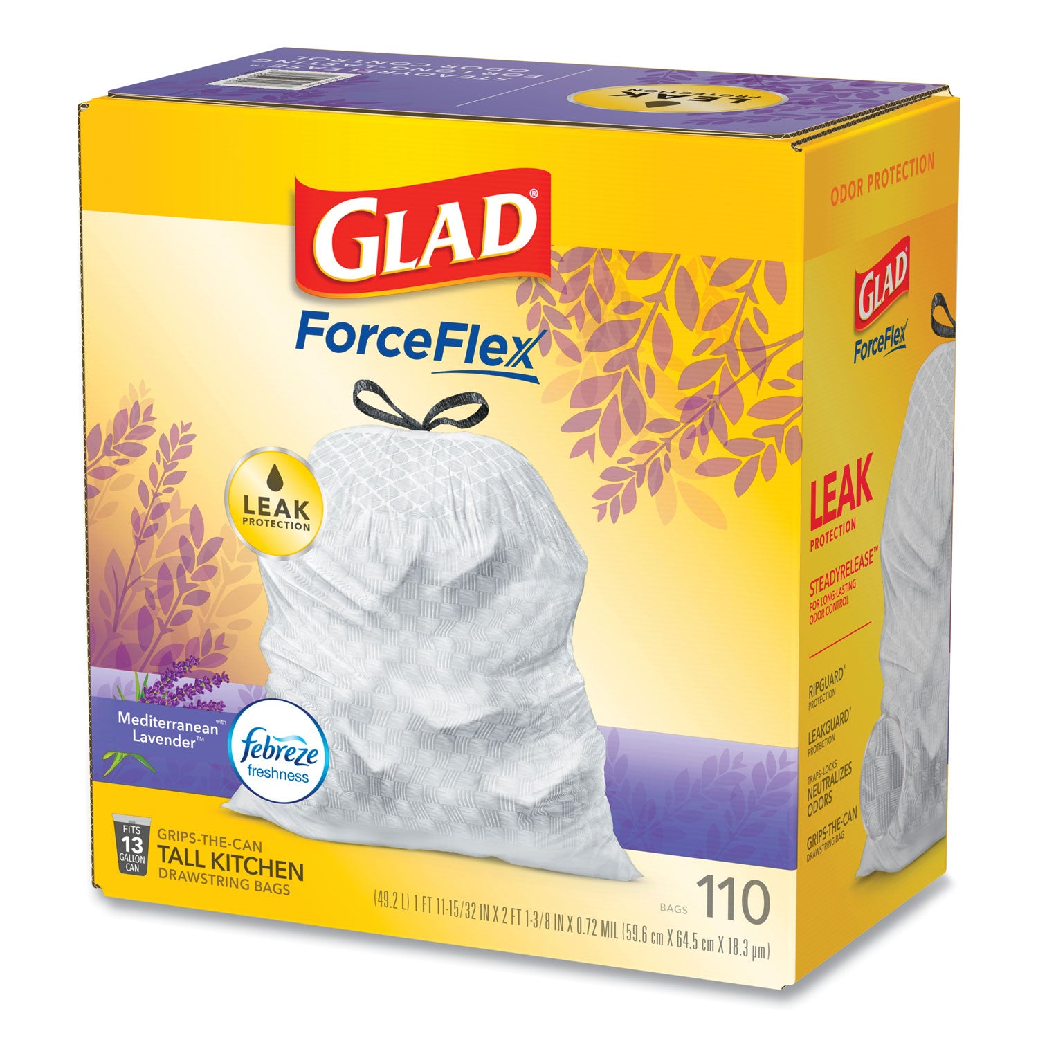 Glad OdorShield with Febreze, Drawstring, 13 gal, Mediterranean Lavender Scent, 10.18" x 9.81", White, 110/Box Glad® Flipcost