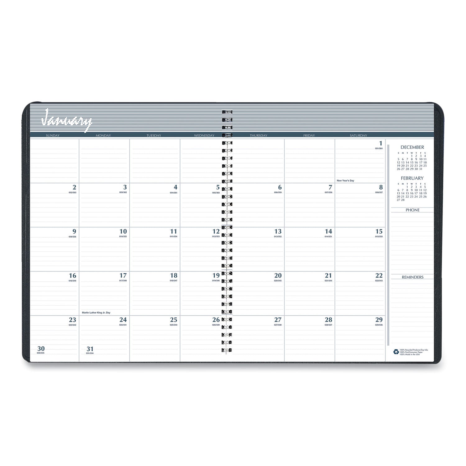 House of Doolittle™ 24-Month Recycled Ruled Monthly Planner, 11 x 8.5, Black Cover, 24-Month: Jan 2025 to Dec 2026