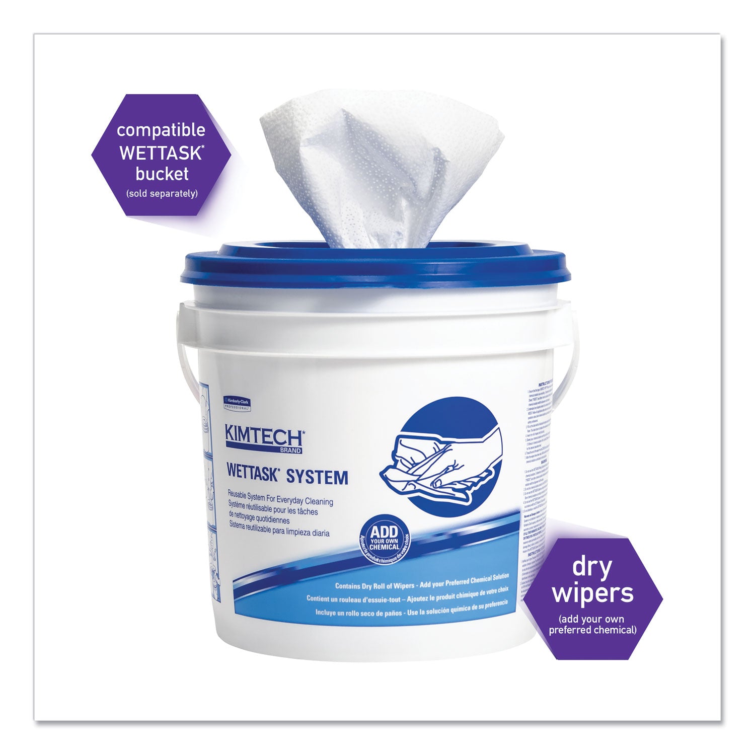 WypAll® Power Clean Wipers for Disinfectants, Sanitizers and Solvents WetTask Customizable Wet Wiping System 250/Roll, 6 Roll/Carton