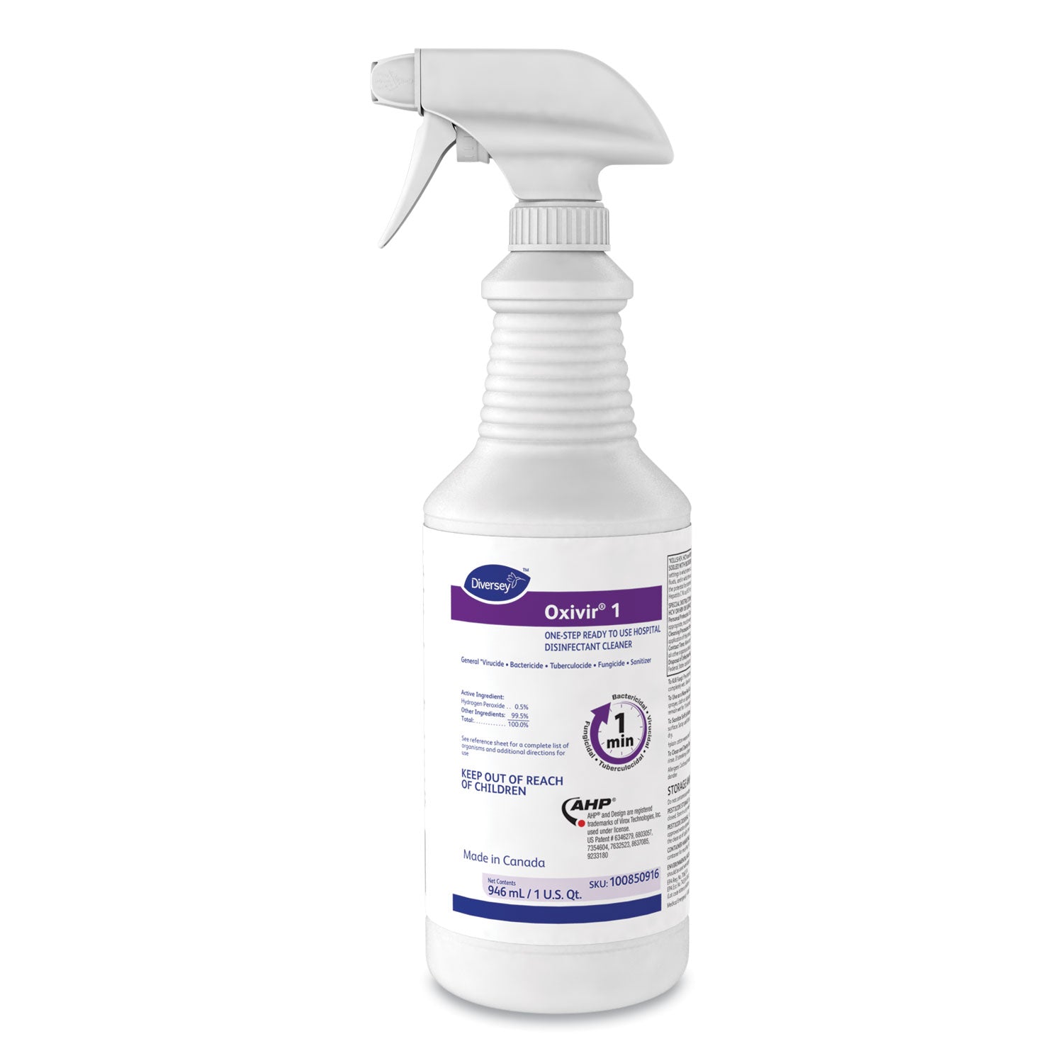 Diversey™ Oxivir 1 RTU Disinfectant Cleaner, 32 oz Spray Bottle, 12/Carton