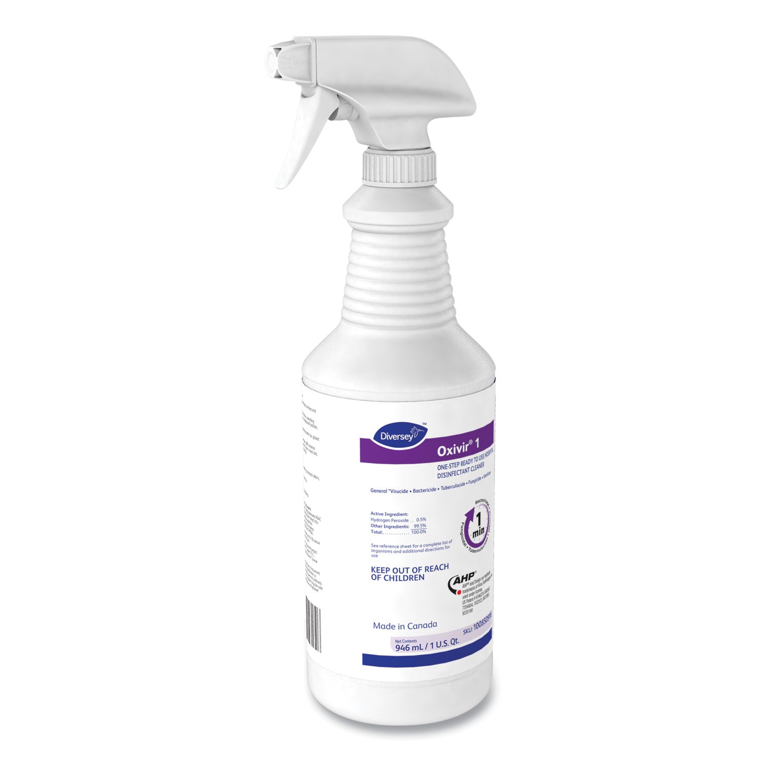 Diversey™ Oxivir 1 RTU Disinfectant Cleaner, 32 oz Spray Bottle, 12/Carton