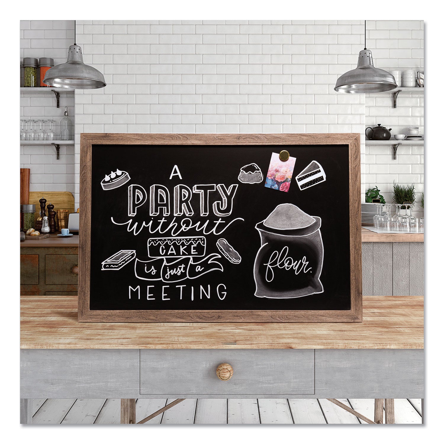 Magnetic Chalkboard with Rustic Frame, 35 x 23, Black Surface, Brown Frame U Brands Flipcost