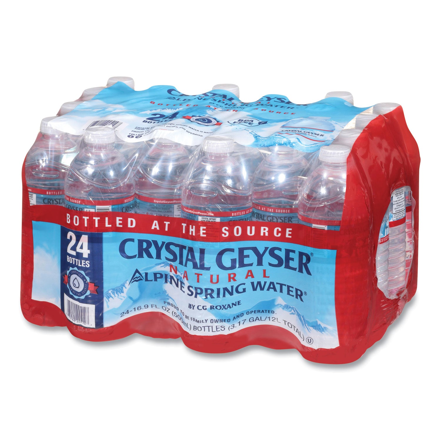 Crystal Geyser® Alpine Spring Water, 16.9 oz Bottle, 24/Carton