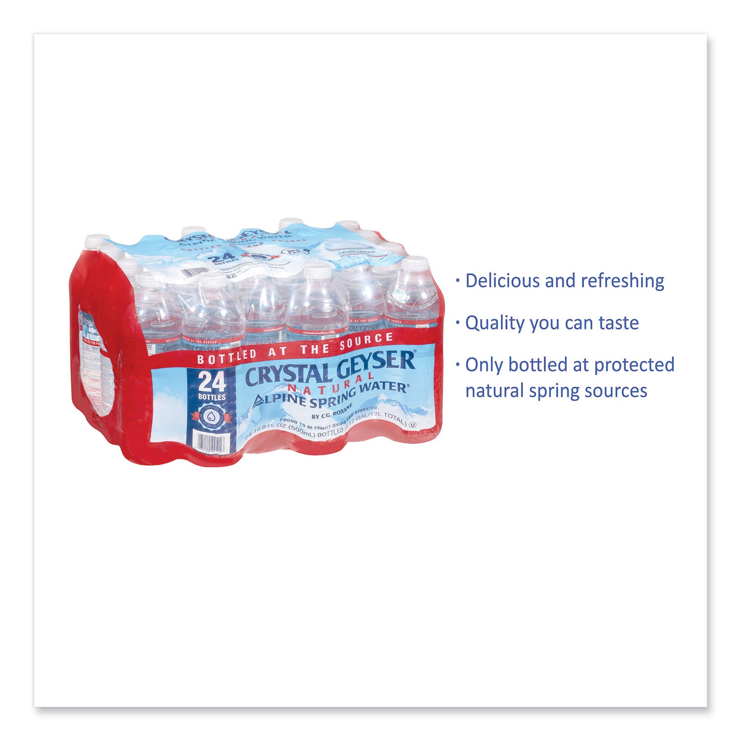 Crystal Geyser® Alpine Spring Water, 16.9 oz Bottle, 24/Carton