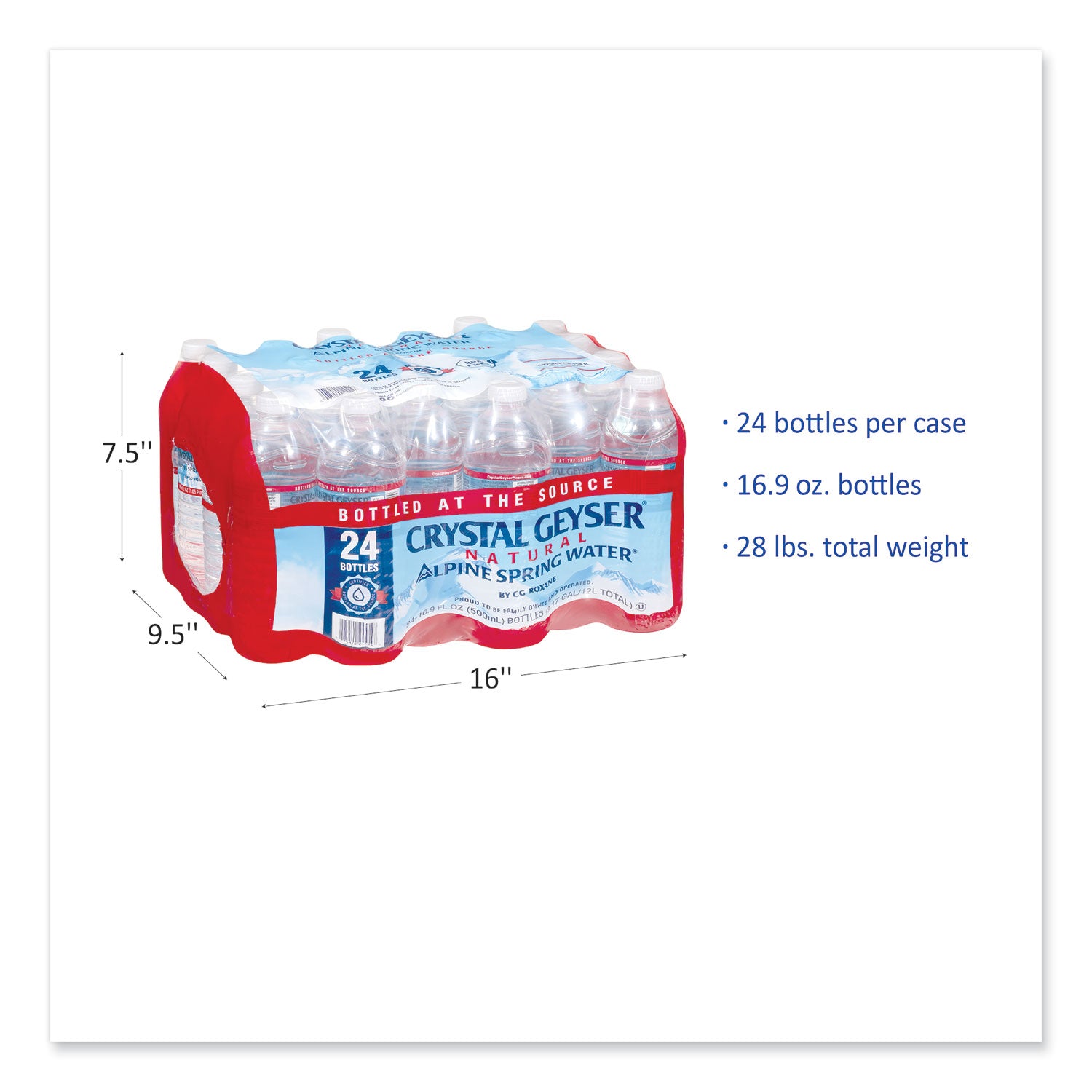 Crystal Geyser® Alpine Spring Water, 16.9 oz Bottle, 24/Carton, 84 Cartons/Pallet