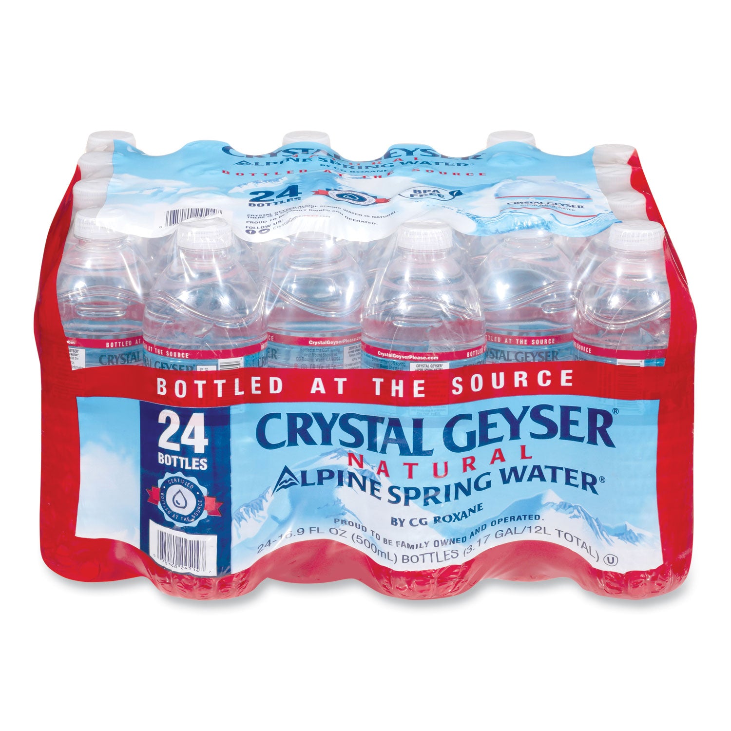 Crystal Geyser® Alpine Spring Water, 16.9 oz Bottle, 24/Carton