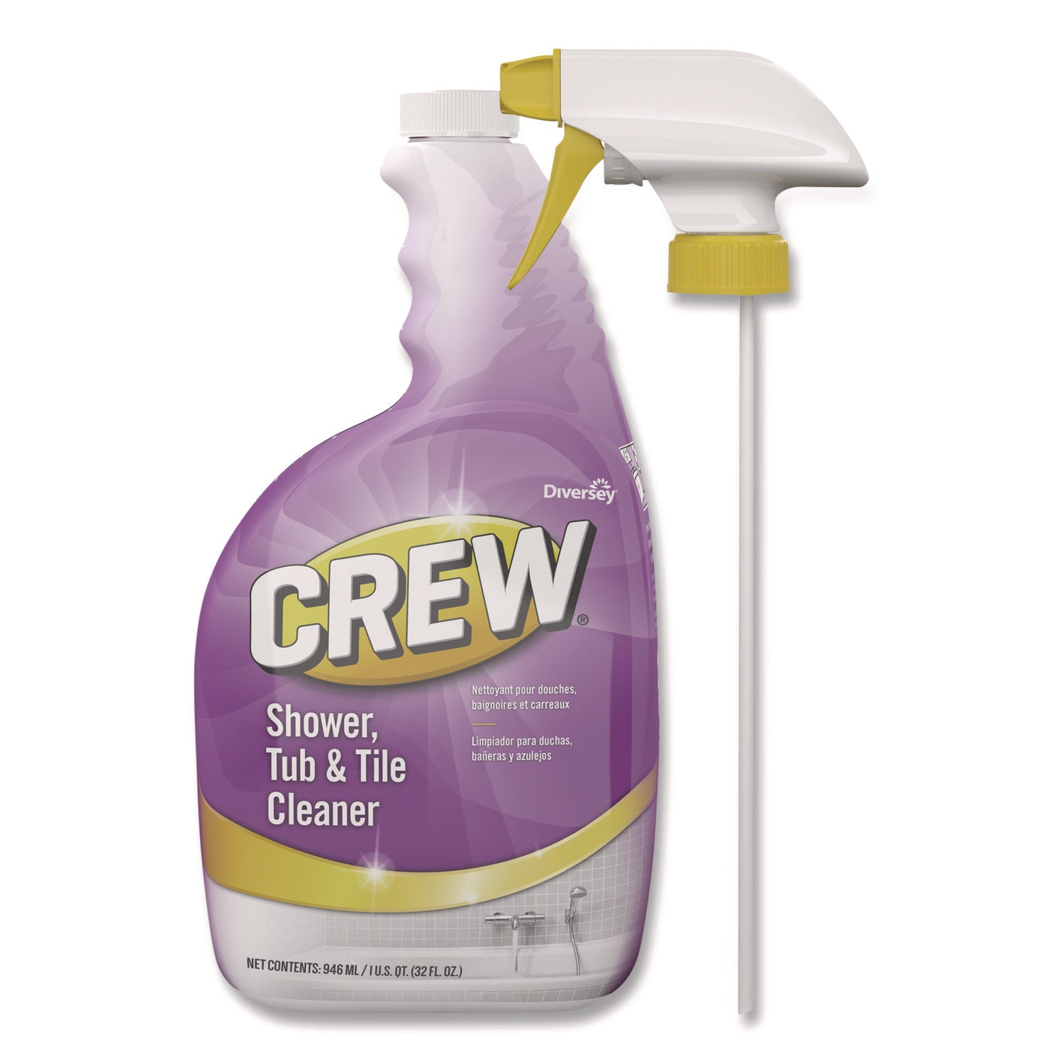 Diversey™ Crew Shower, Tub and Tile Cleaner, Liquid, 32 oz, 4/Carton