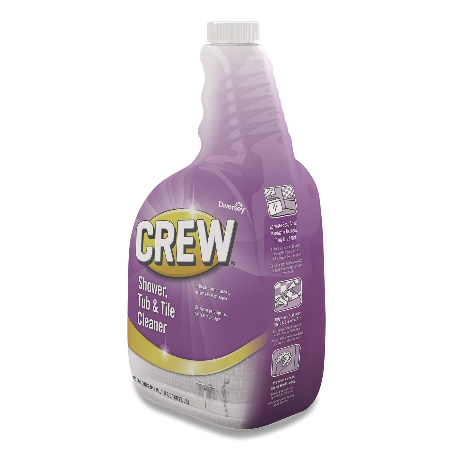 Diversey™ Crew Shower, Tub and Tile Cleaner, Liquid, 32 oz, 4/Carton