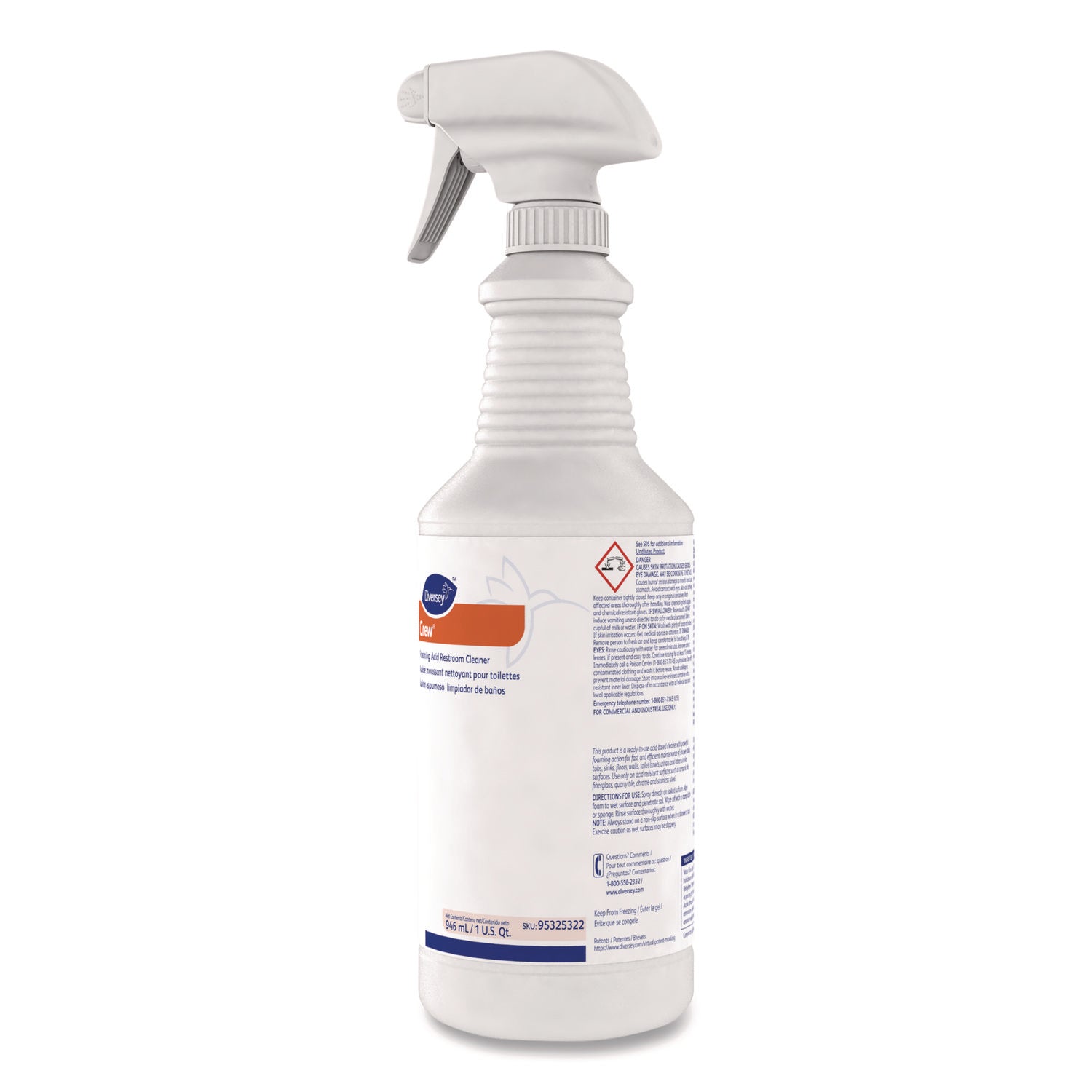 Diversey™ Foaming Acid Restroom Cleaner, Fresh Scent, 32 oz Spray Bottle, 12/Carton