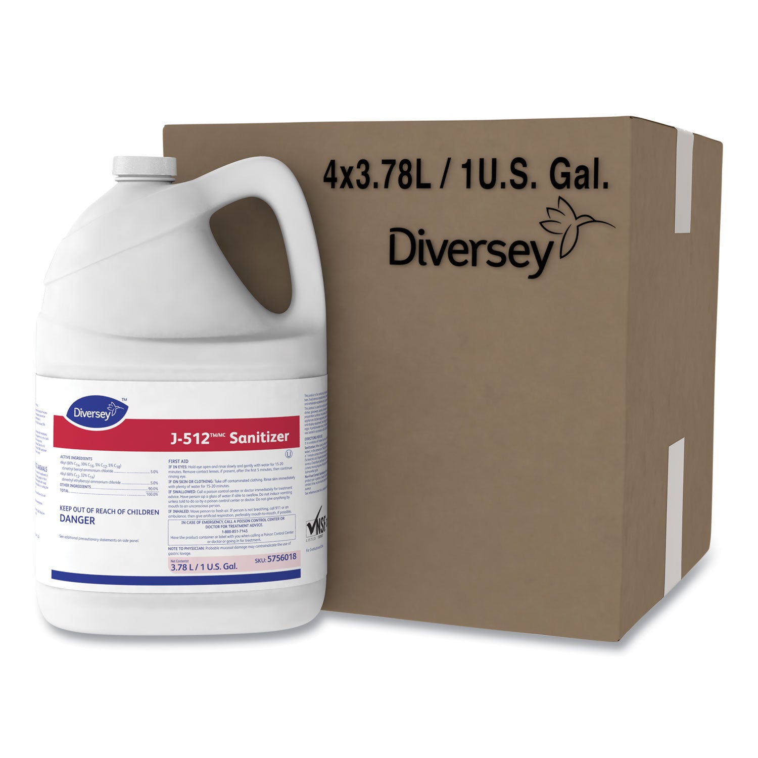 Diversey™ J-512TM/MC Sanitizer, 1 gal Bottle, 4/Carton