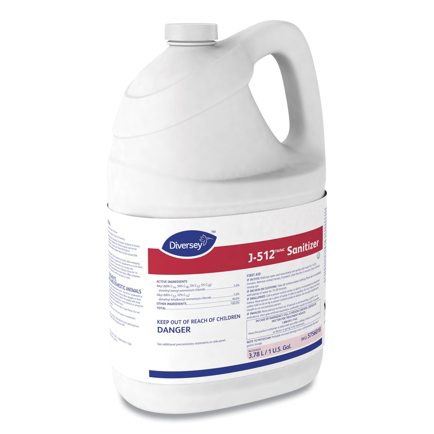 Diversey™ J-512TM/MC Sanitizer, 1 gal Bottle, 4/Carton