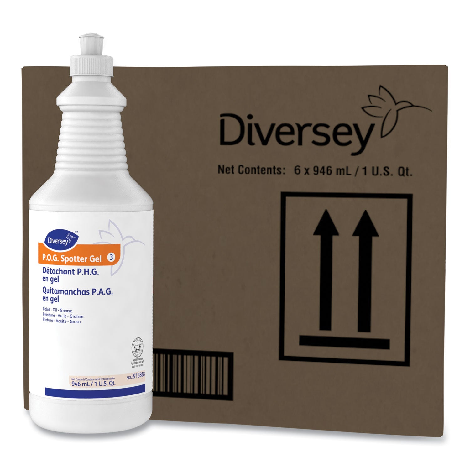 Diversey™ Paint, Oil and Grease Spotter Gel, Fruity Scent, 32 oz Squeeze Bottle, 6/Carton