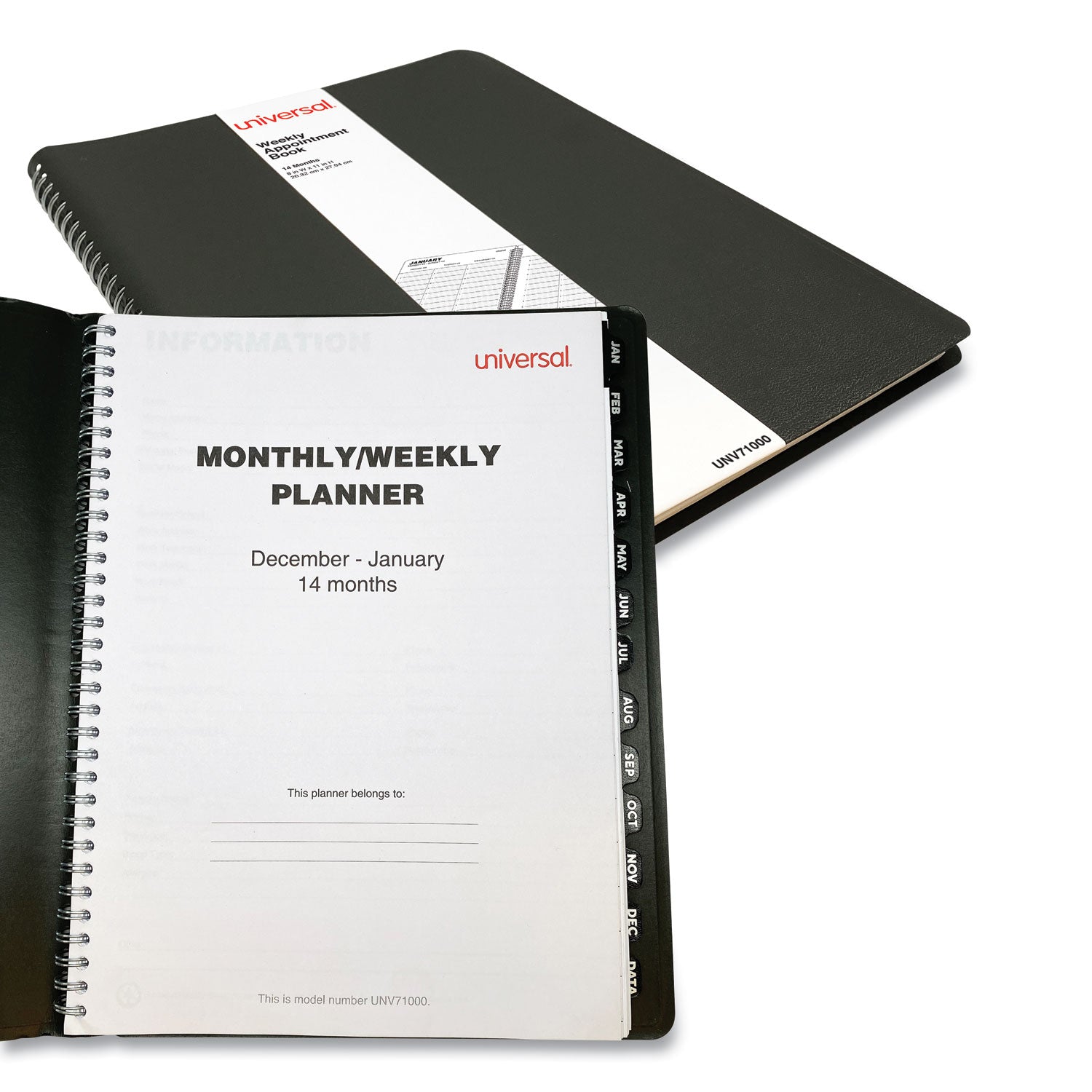 Universal® Weekly Planner, 11 x 8, Black Cover, 14-Month: Dec 2024 to Jan 2026