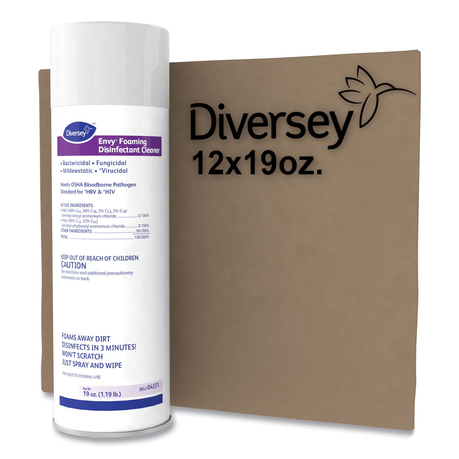 Diversey™ Envy Foaming Disinfectant Cleaner, Lavender Scent, 19 oz Aerosol Spray