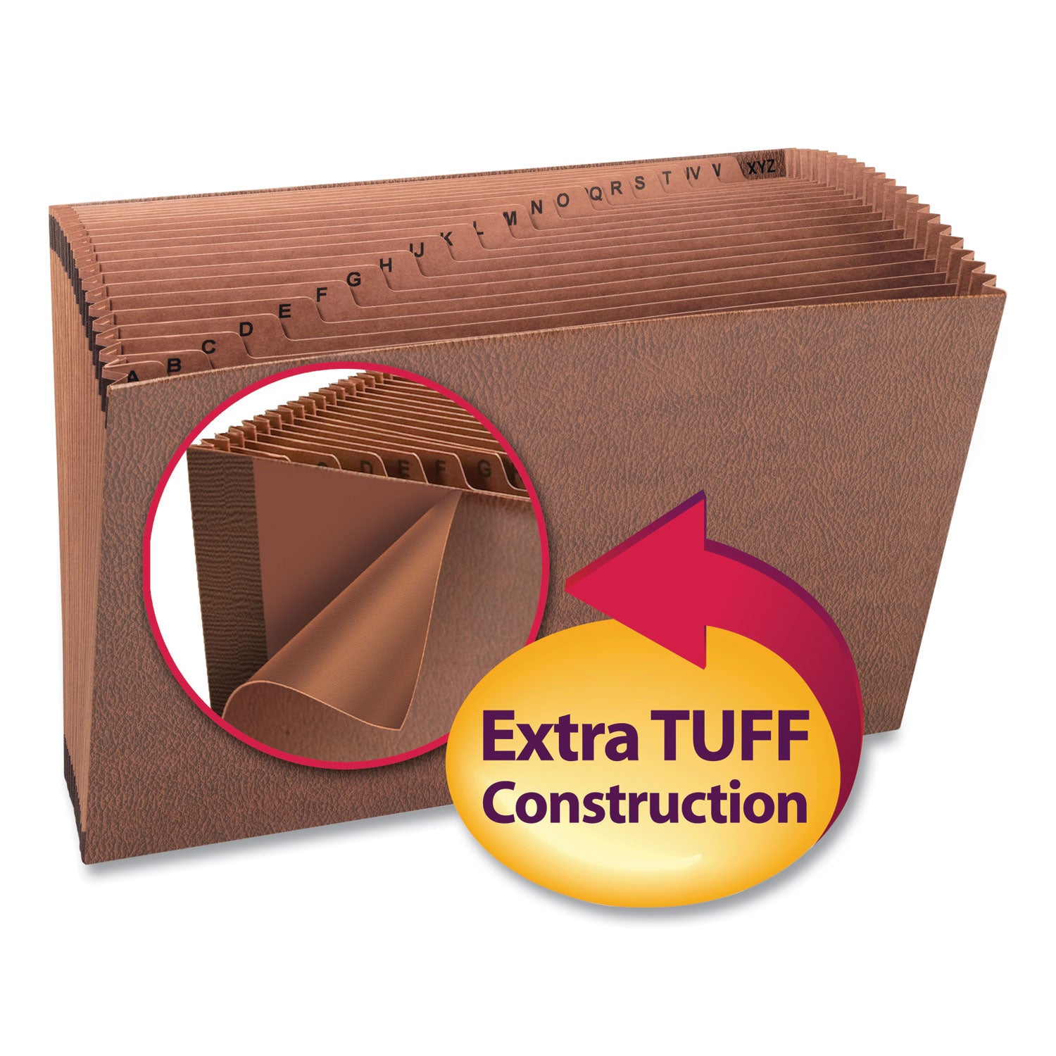 Smead™ TUFF Expanding Open-Top Stadium File, 21 Sections, 1/21-Cut Tabs, Legal Size, Redrope