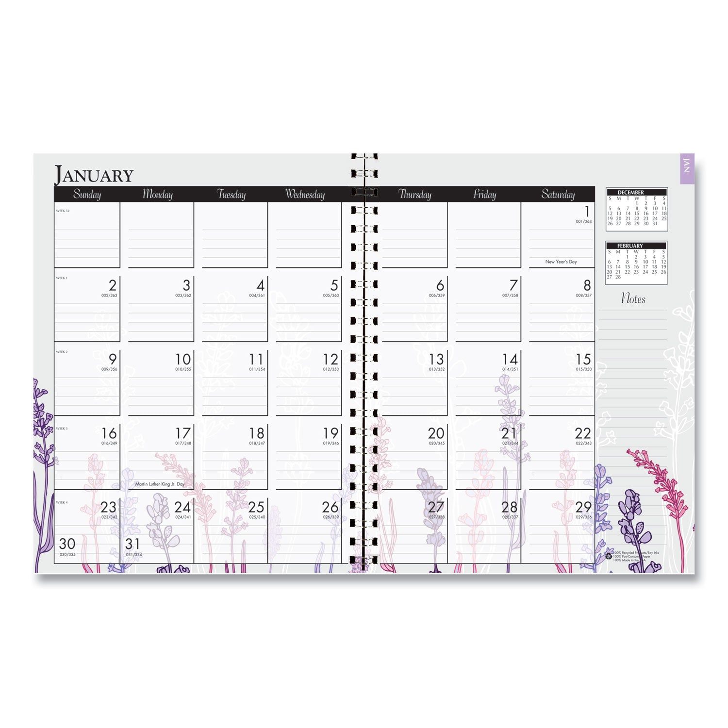 House of Doolittle™ Recycled Wild Flower Weekly/Monthly Planner, Wild Flowers Artwork, 9 x 7, Gray/White/Purple Cover, 12-Month (Jan-Dec): 2025