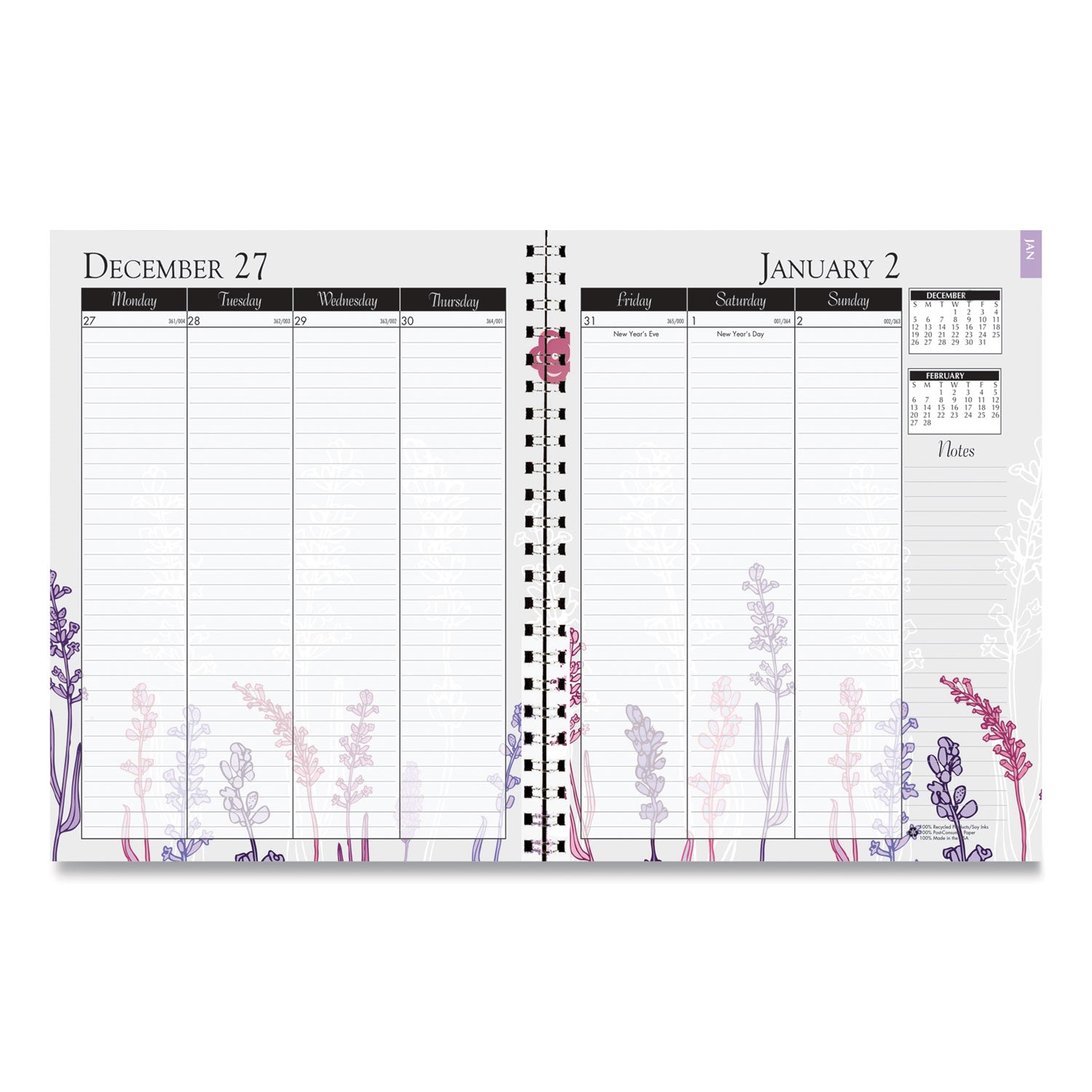 House of Doolittle™ Recycled Wild Flower Weekly/Monthly Planner, Wild Flowers Artwork, 9 x 7, Gray/White/Purple Cover, 12-Month (Jan-Dec): 2025