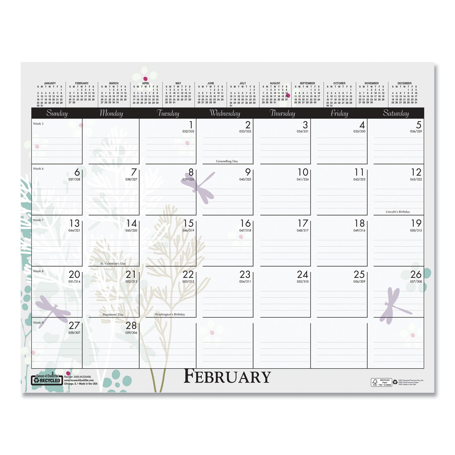 House of Doolittle™ Recycled Wild Flower Wall Calendar, Wild Flowers Artwork, 15 x 12, White/Multicolor Sheets, 12-Month (Jan to Dec): 2025