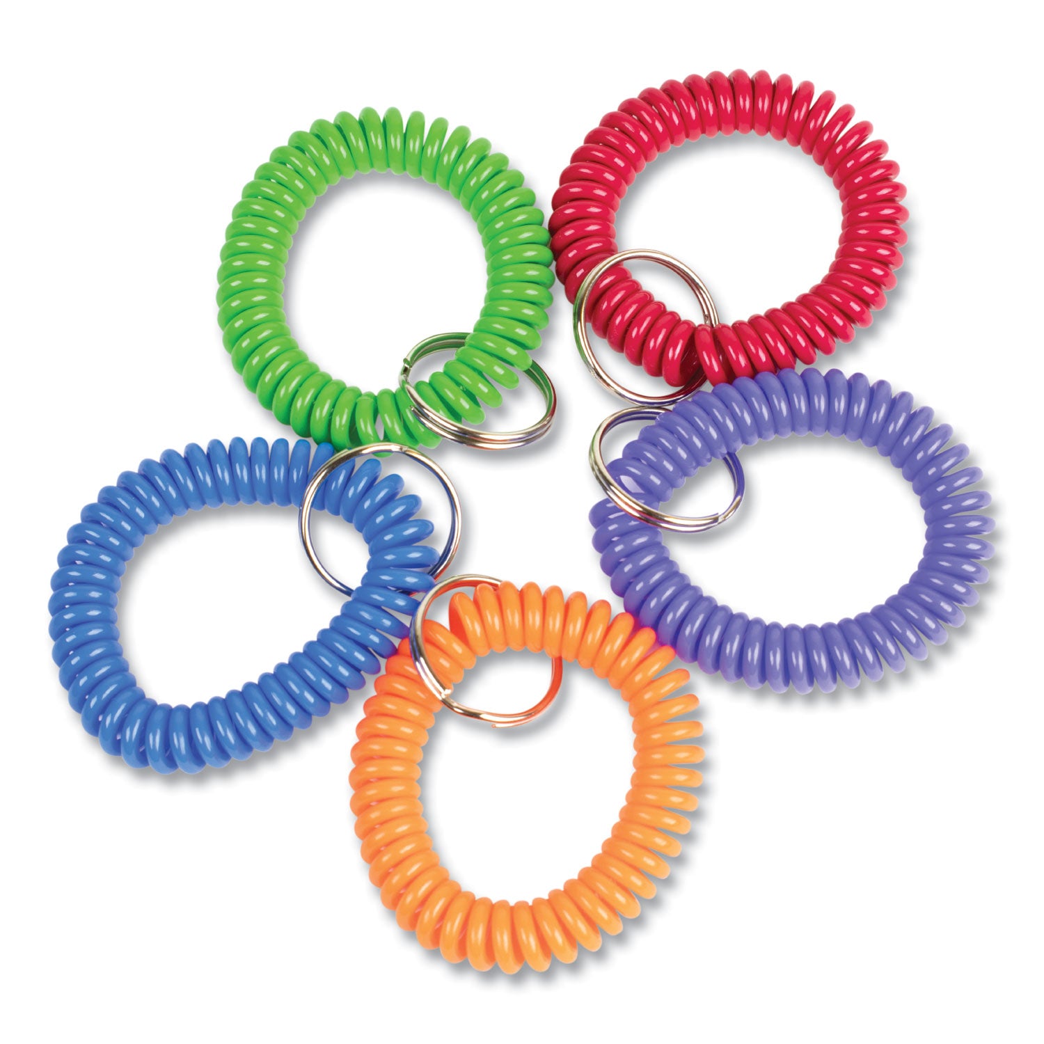 Wrist Key Coil Key Organizers, Blue/Green/Orange/Purple/Red, 10/Pack