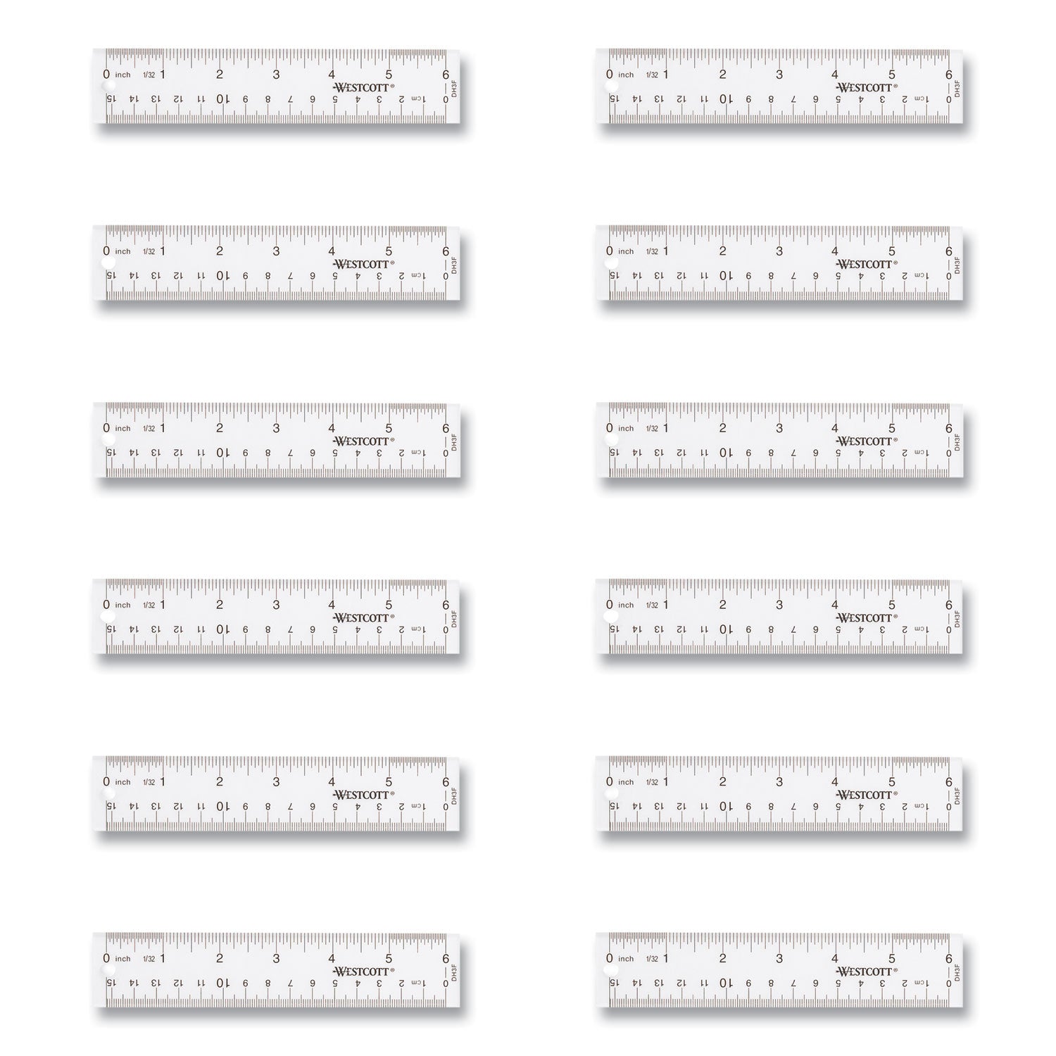 Clear Flexible Acrylic Ruler, Standard/Metric, 6" (15 cm) Long, Clear, 12/Box