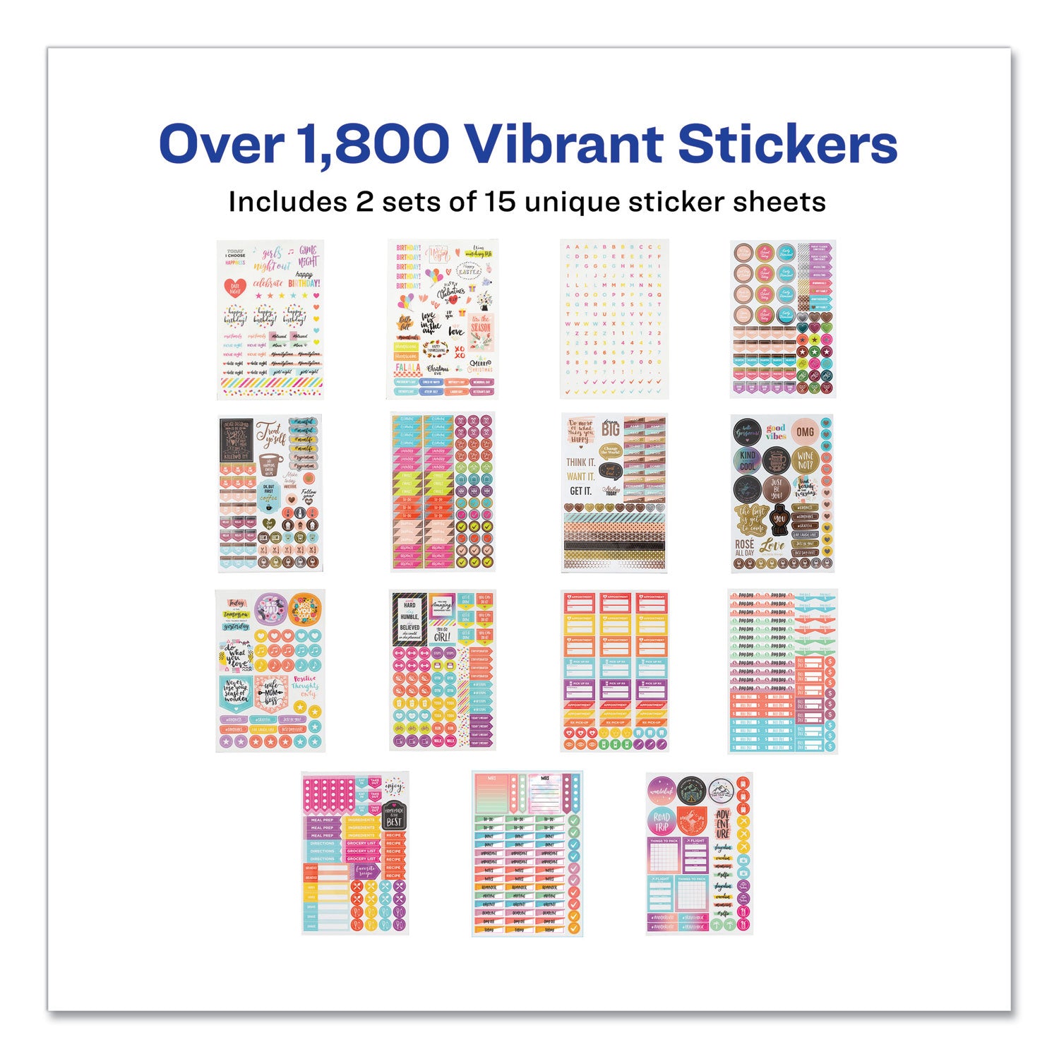 Avery® Planner Sticker Variety Pack for Moms, Budget, Family, Fitness, Holiday, Work, Assorted Colors, 1,820/Pack