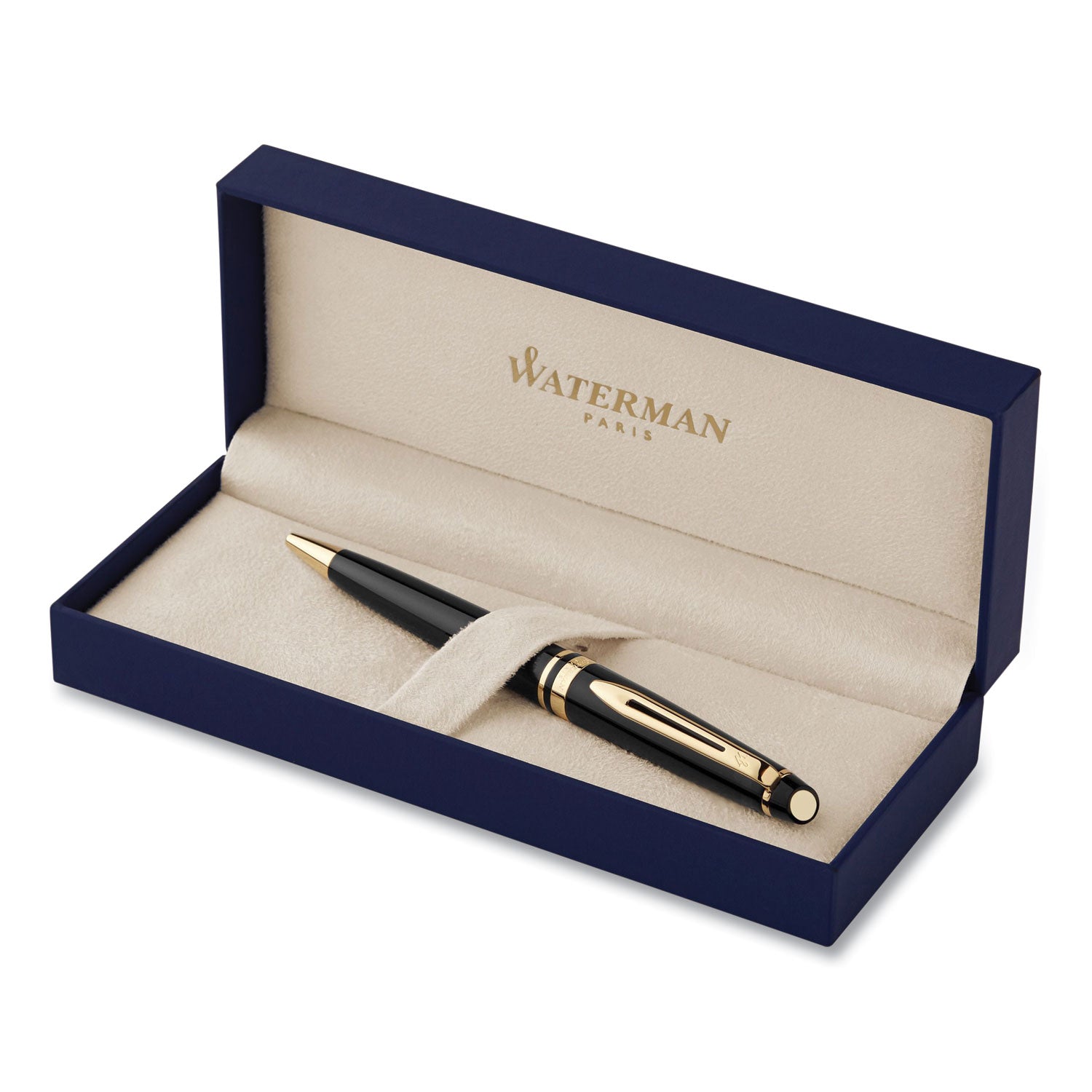 Waterman Expert Ballpoint Pen, Retractable, Medium 1 mm, Blue Ink, Black/Gold Barrel