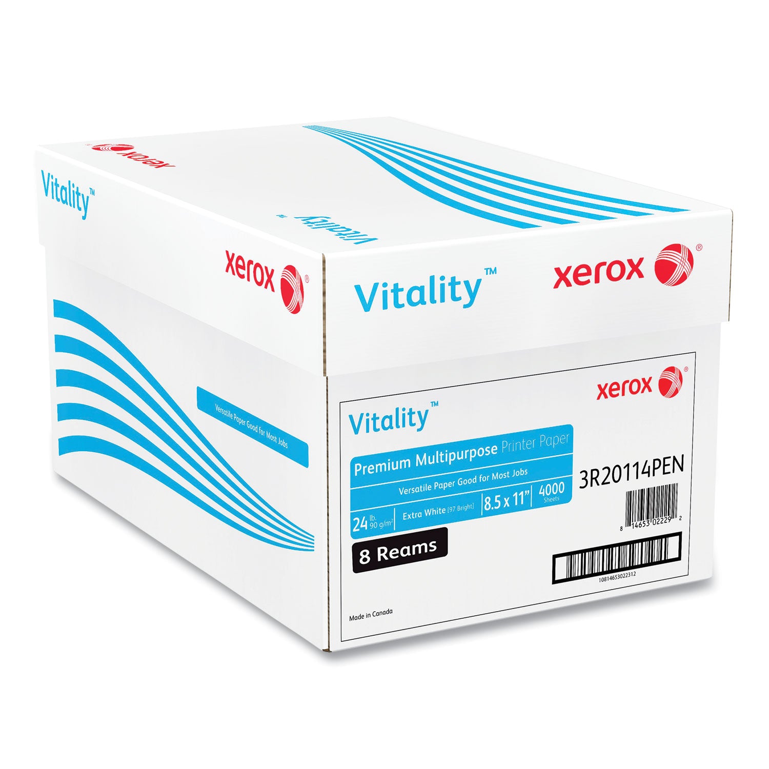 xerox™ Vitality Premium Multipurpose Print Paper, 97 Bright, 24 lb Bond Weight, 8.5 x 11, Extra White, 500/Ream, 8 Reams/Carton