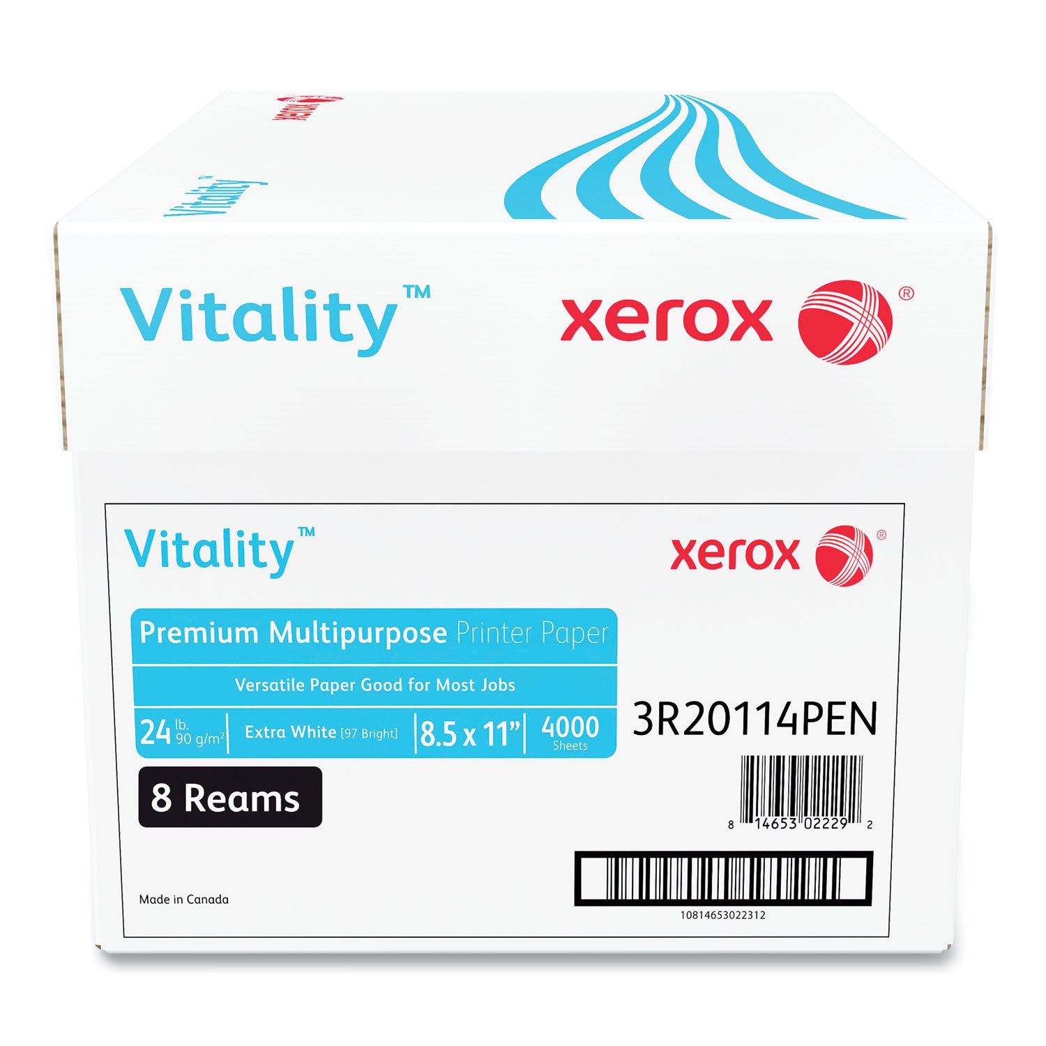 xerox™ Vitality Premium Multipurpose Print Paper, 97 Bright, 24 lb Bond Weight, 8.5 x 11, Extra White, 500/Ream, 8 Reams/Carton