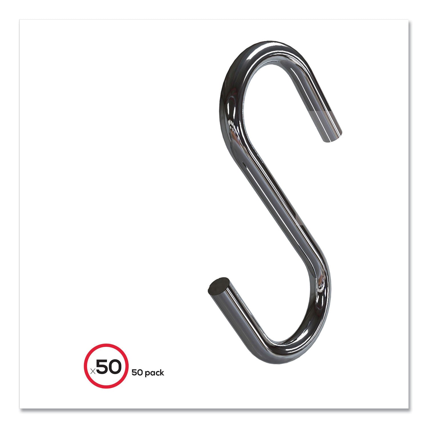 deflecto® S Hooks, Metal, Silver, 50/Pack