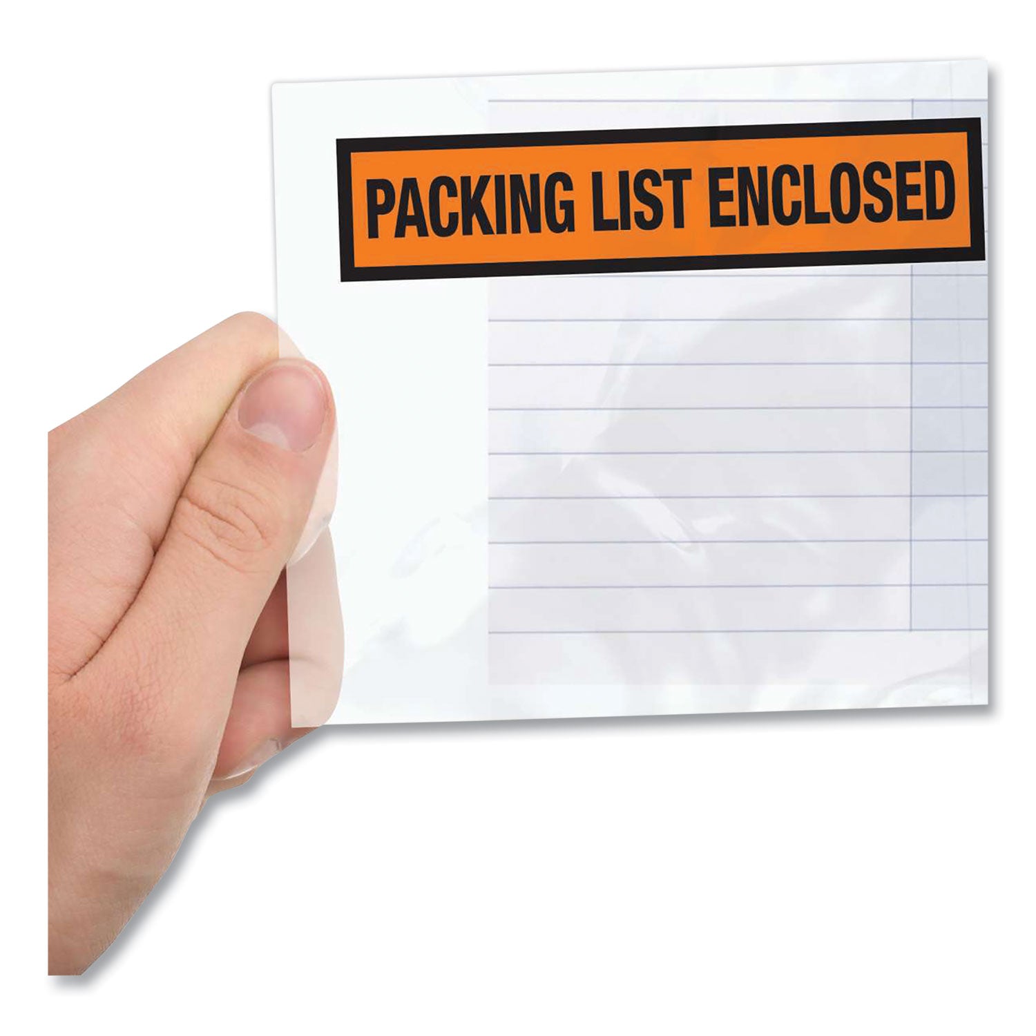 Duck® Packing List Envelopes, Top-Print Front: Packing List/Invoice Enclosed, 4.5 x 5.5, Clear/Orange, 500/Box