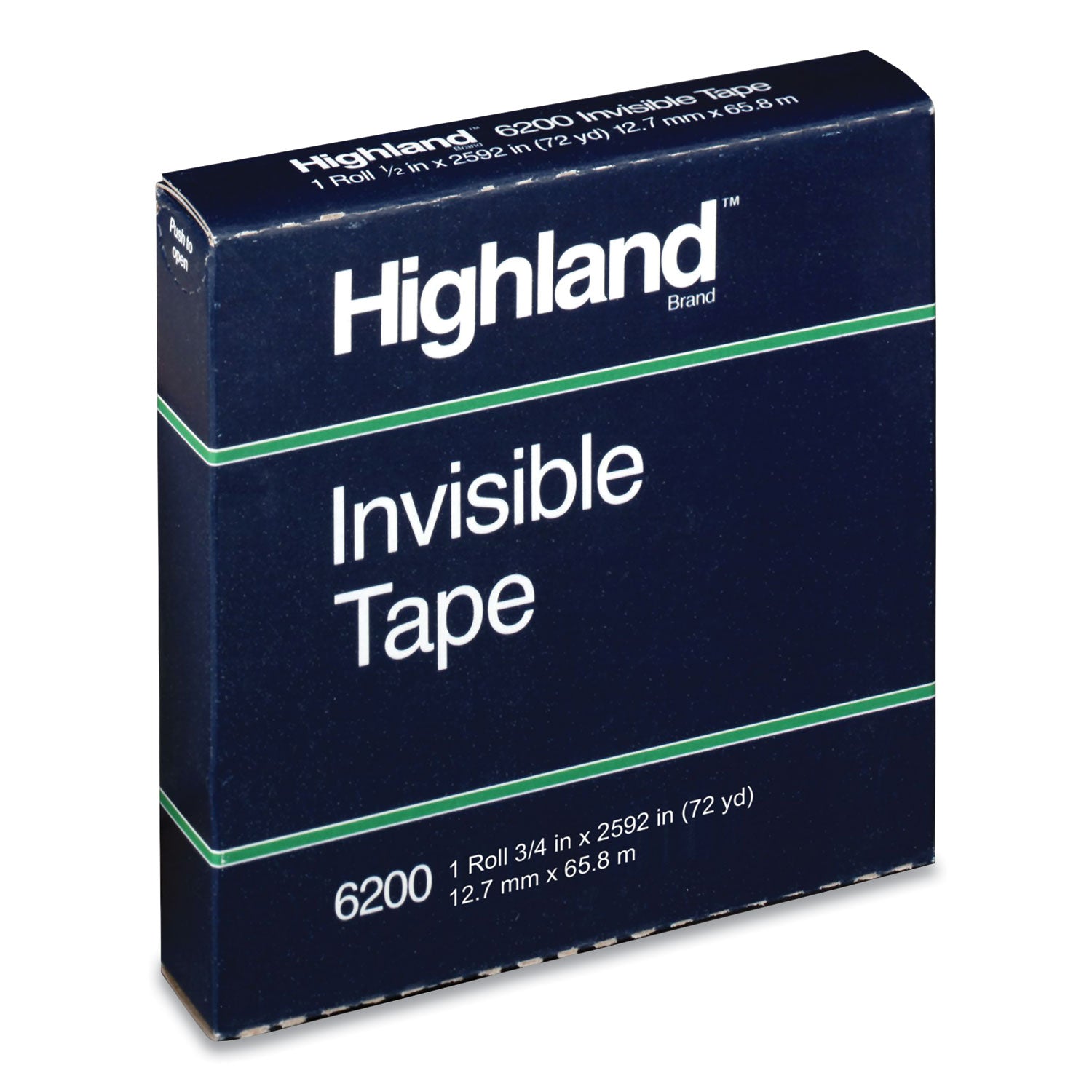 Invisible Permanent Mending Tape, 3" Core, 0.5" x 72 yds, Clear