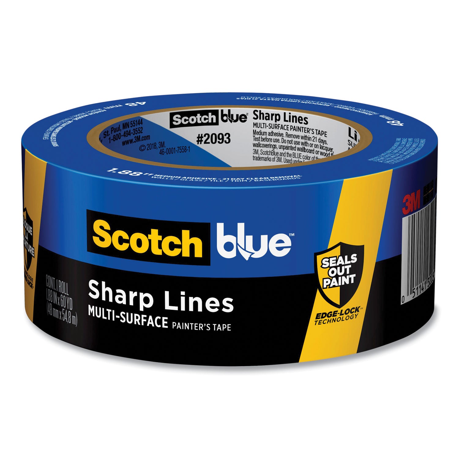 Sharp Lines Multi-Surface Painter's Tape, 3" Core, 1.88" x 60 yds, Blue