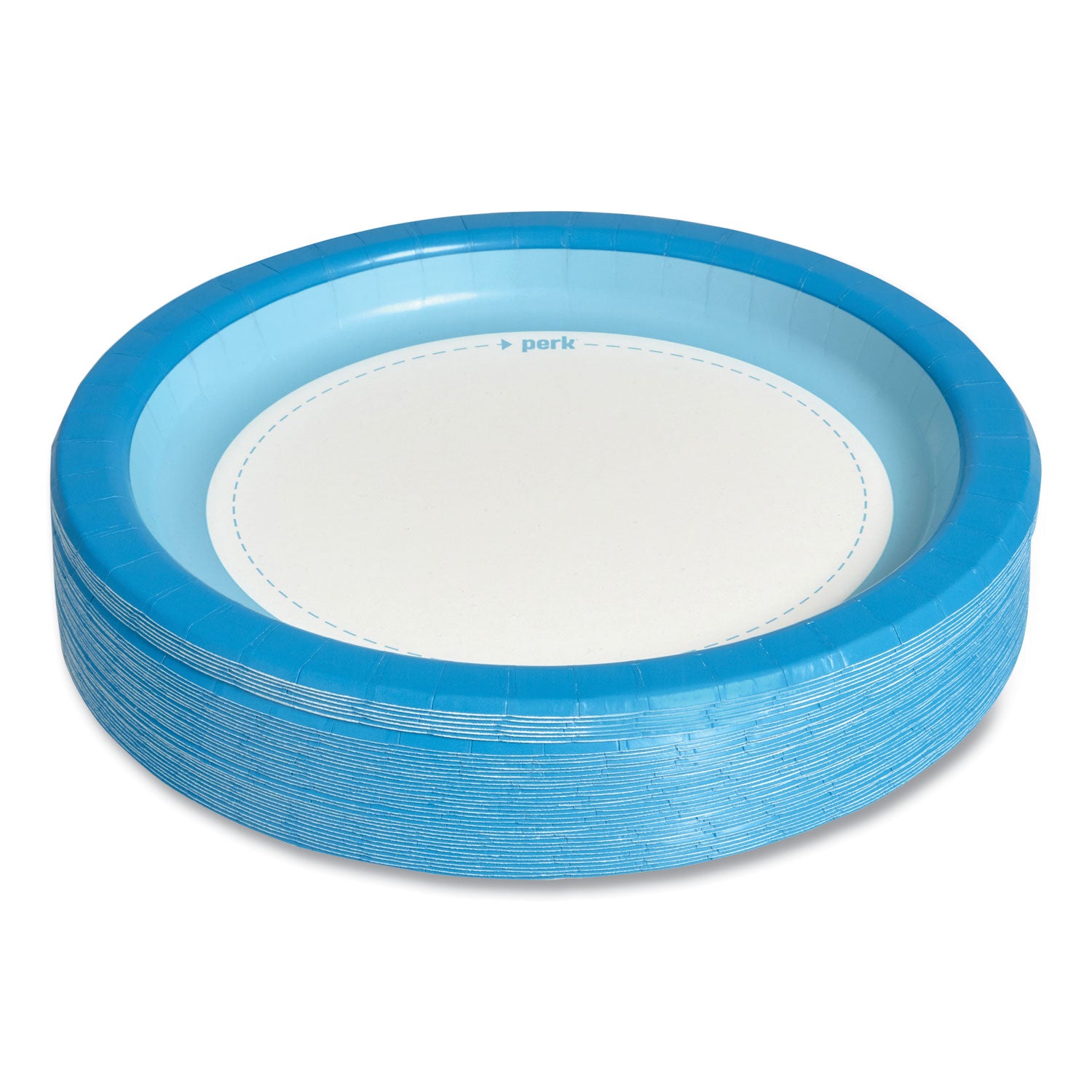 Heavy-Weight Paper Plates, 10" dia, White/Blue, 125 Pack Perk™ Flipcost