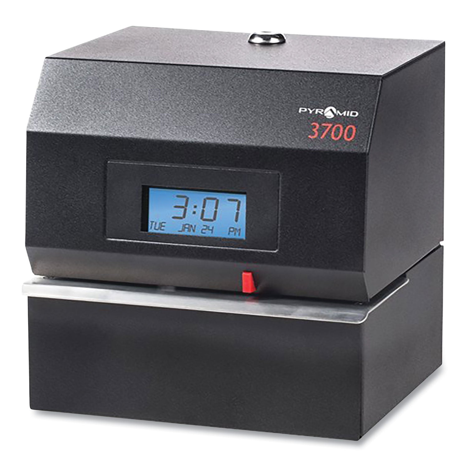 Pyramid Technologies 3700 Heavy-Duty Time Clock and Document Stamp, LCD Display, Black