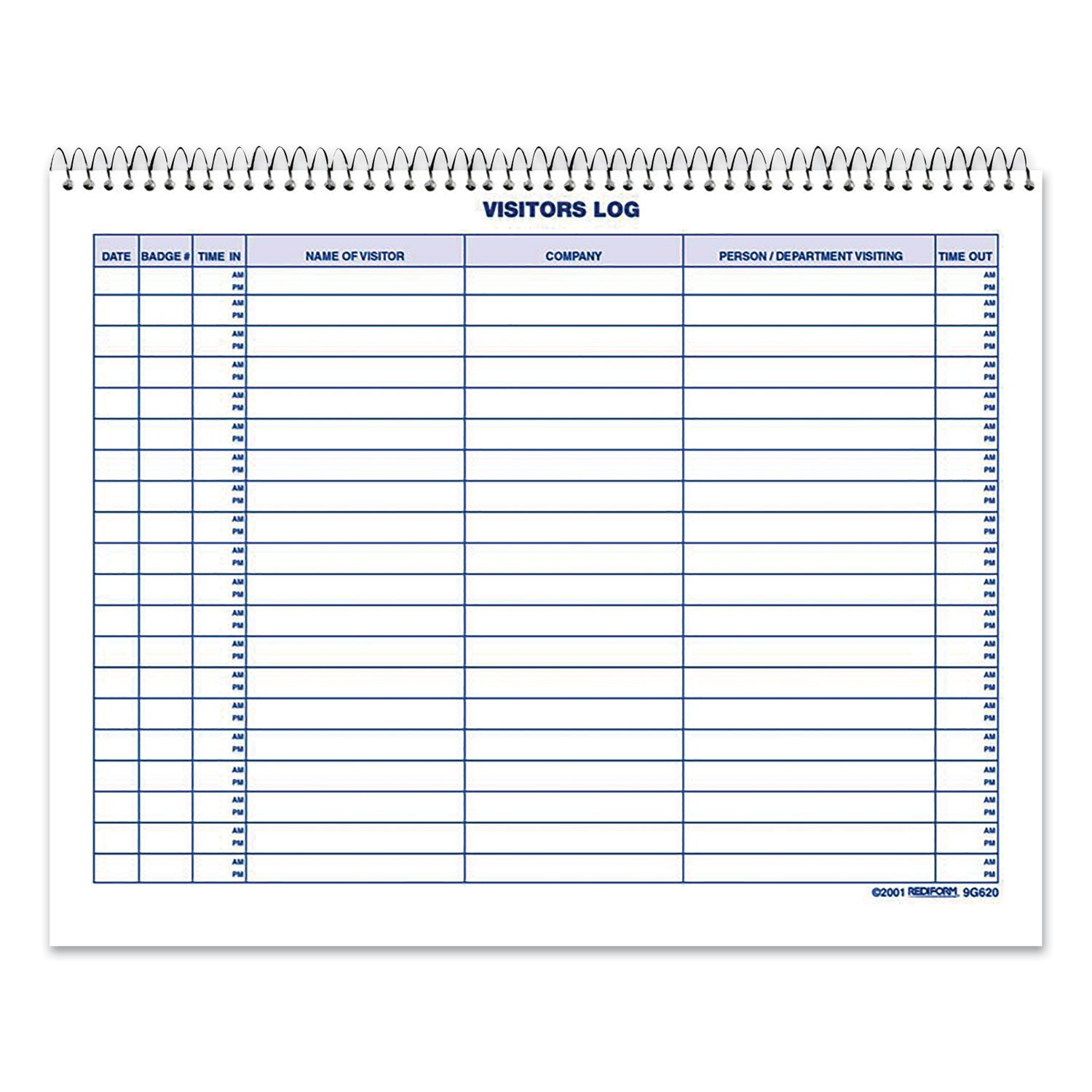 Rediform® Visitors Log Book, Blue/White/Red Cover, 11 x 8.5 Sheets, 50 Sheets/Book