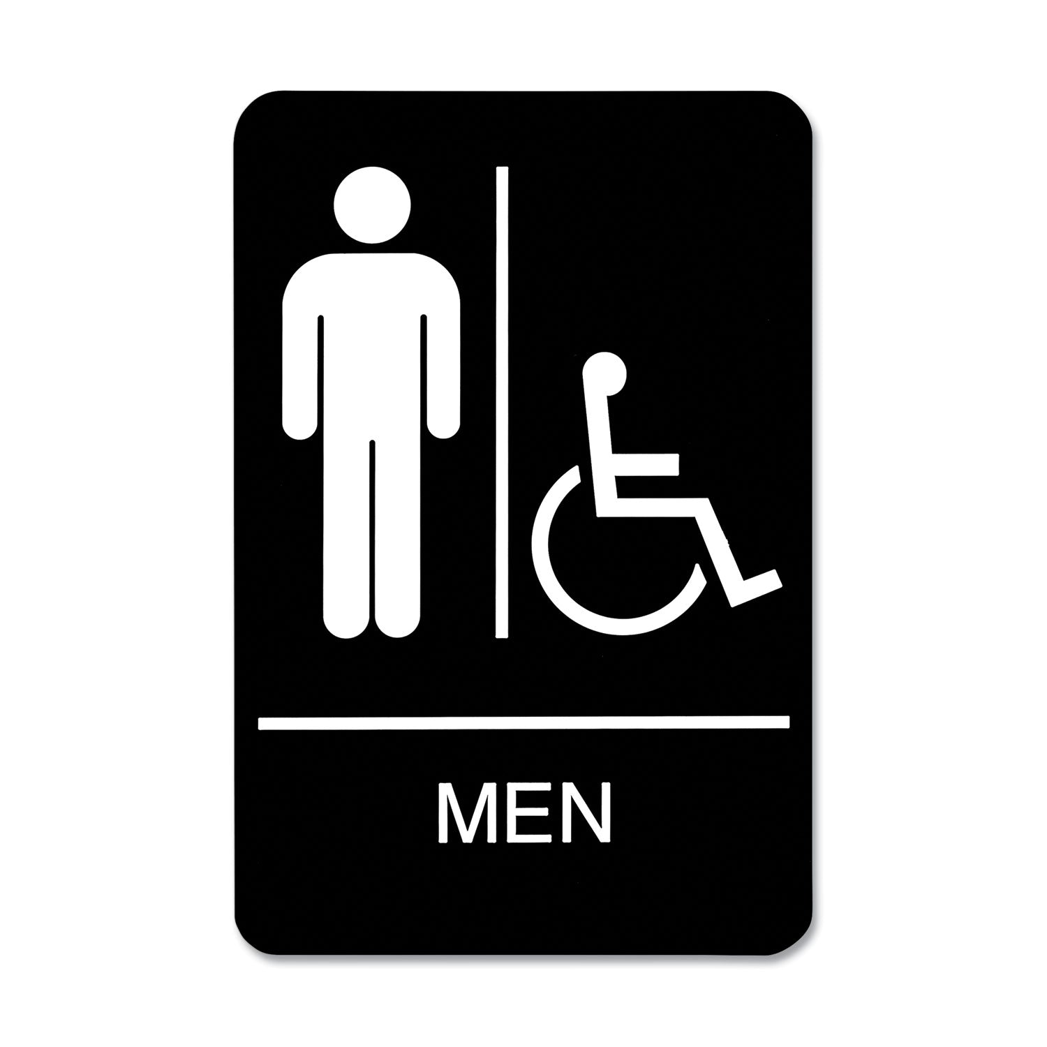 ADA Sign, Men/Wheelchair Accessible Tactile Symbol, Plastic, 6 x 9, Black/White