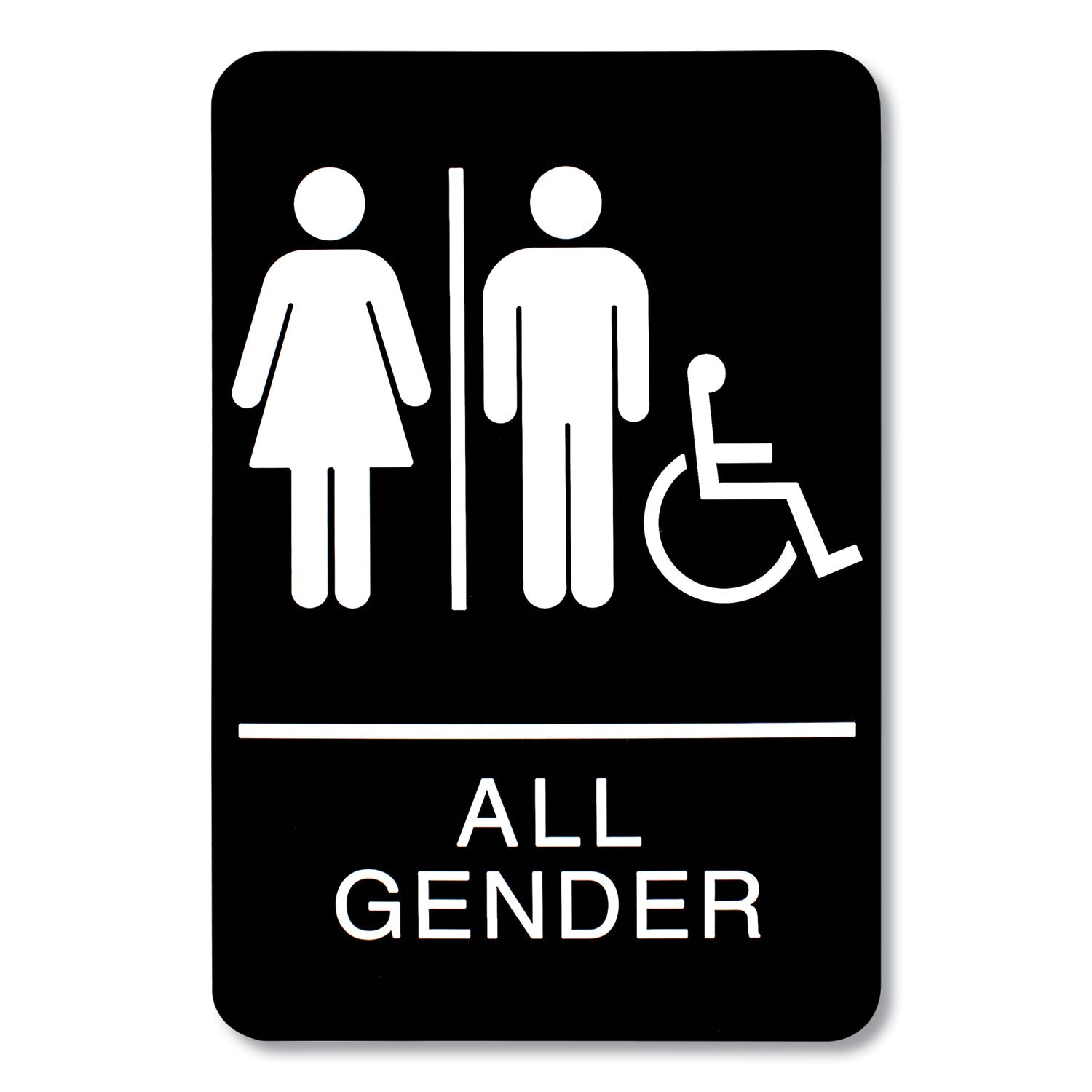 ADA Sign, All Gender/Wheelchair Accessible Tactile Symbol, Plastic, 6 x 9, Black/White