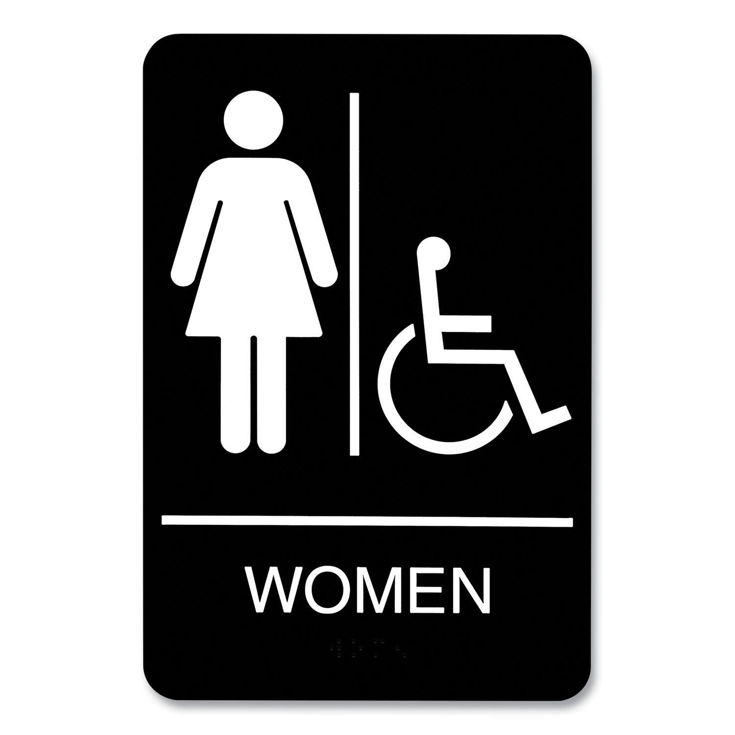 ADA Sign, Women/Wheelchair Accessible Tactile Symbol, Plastic, 6 x 9, Black/White