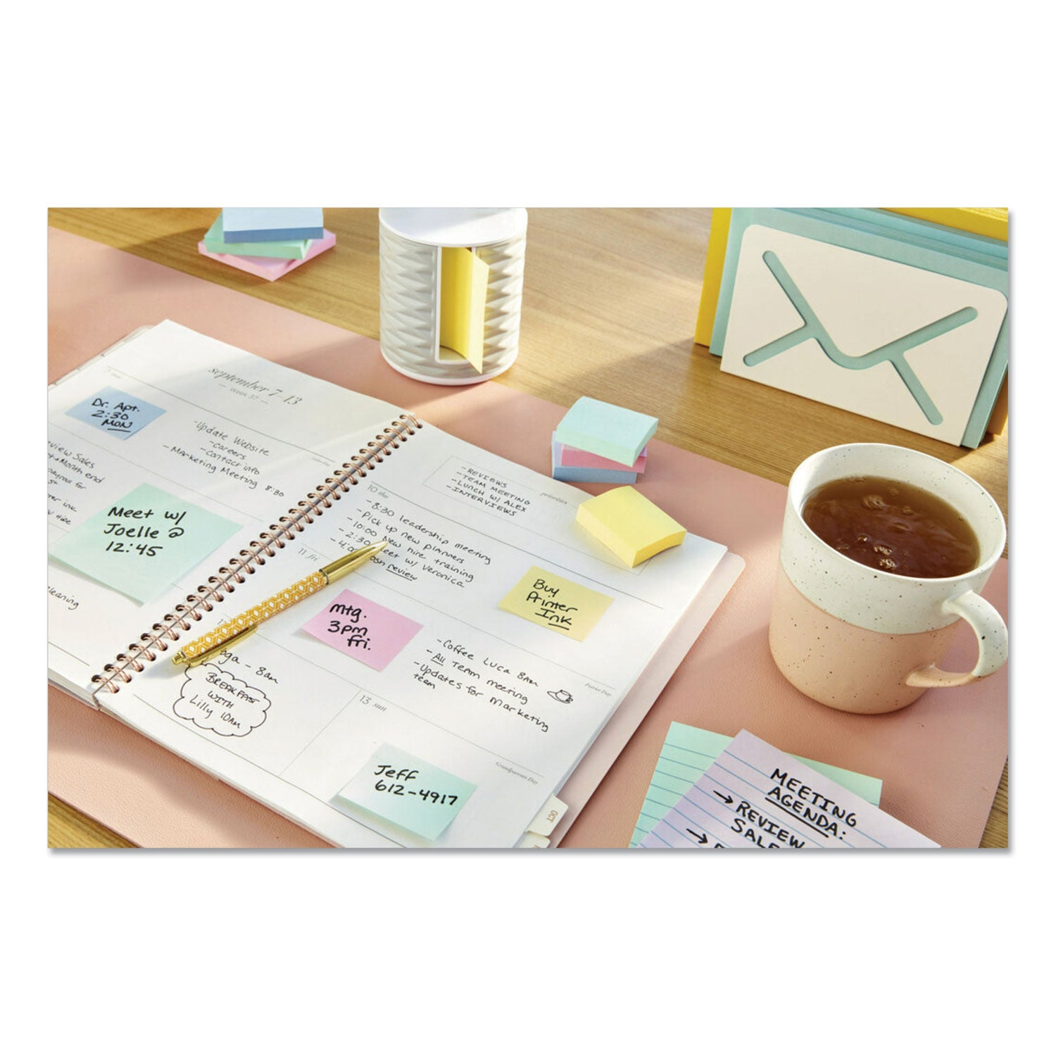 Post-it® Notes Original Pads in Beachside Cafe Collection Colors, 1.38" x 1.88", 100 Sheets/Pad, 12 Pads/Pack