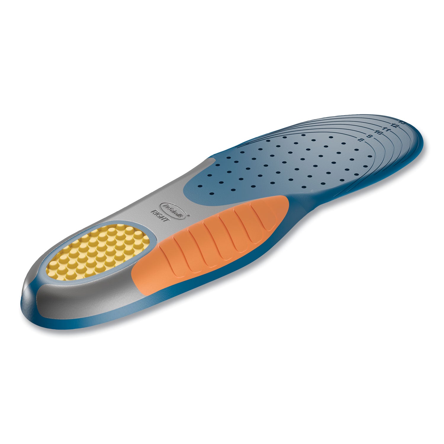 Dr. Scholl's® Pain Relief Orthotic Heavy Duty Support Insoles, Men Sizes 8 to 14, Gray/Blue/Orange/Yellow, Pair