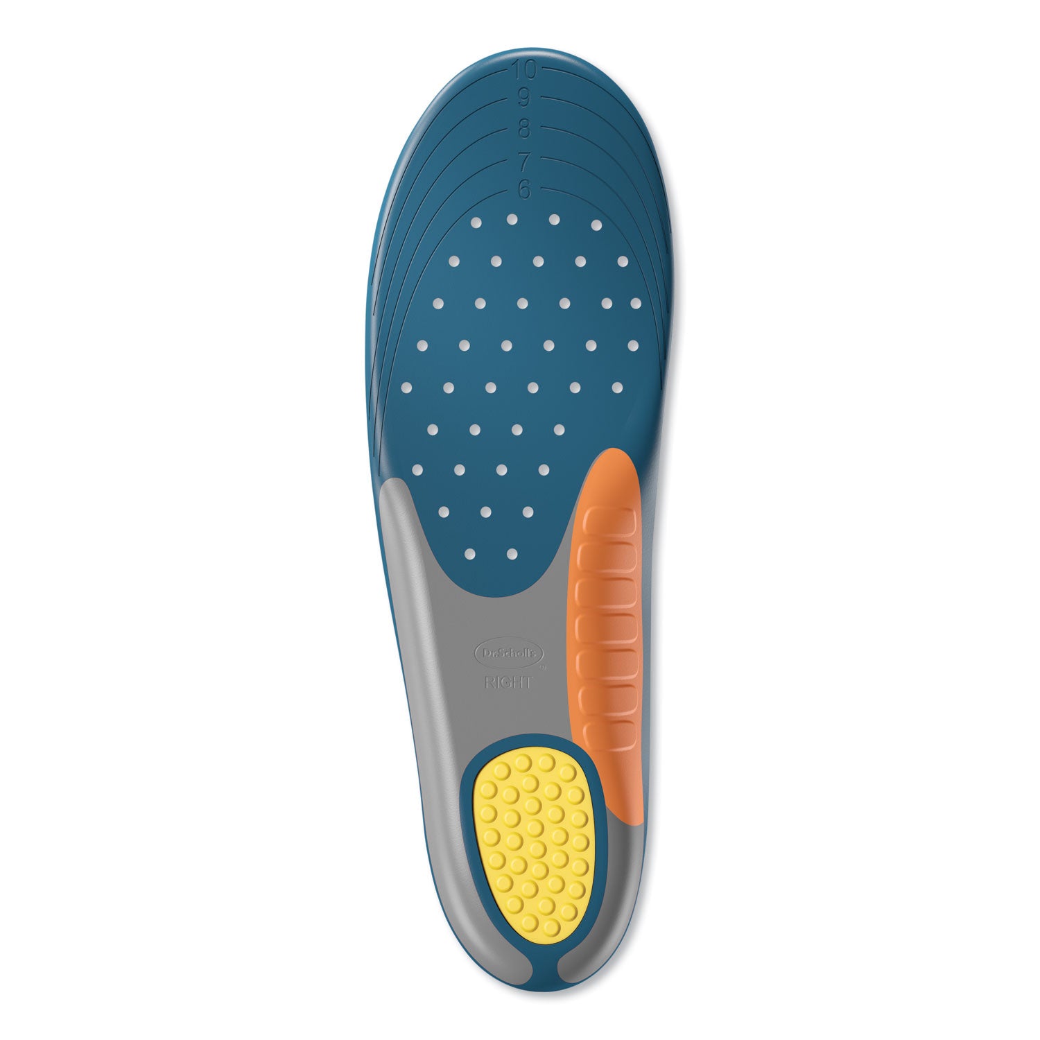 Dr. Scholl's® Pain Relief Extra Support Orthotic Insoles, Women Sizes 6 to 11, Gray/Blue/Orange/Yellow, Pair