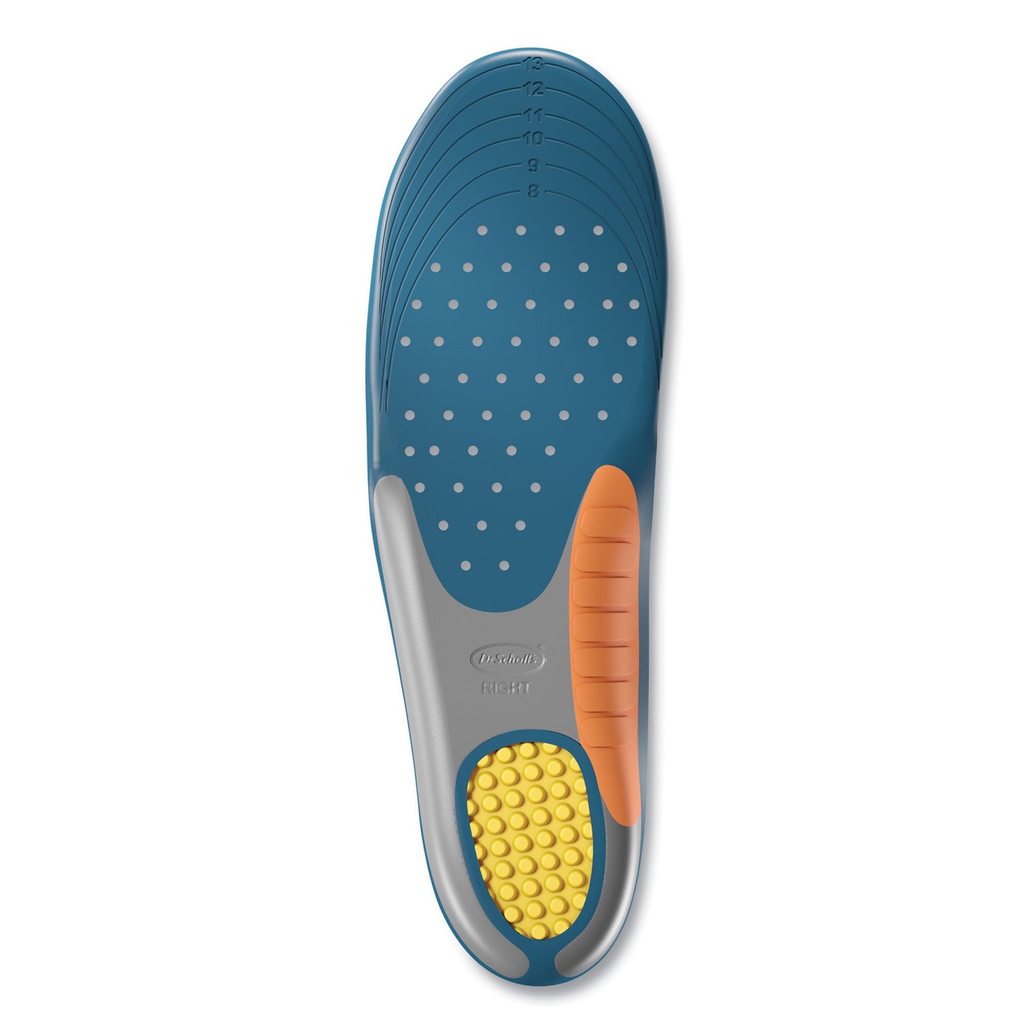 Dr. Scholl's® Pain Relief Orthotic Heavy Duty Support Insoles, Men Sizes 8 to 14, Gray/Blue/Orange/Yellow, Pair