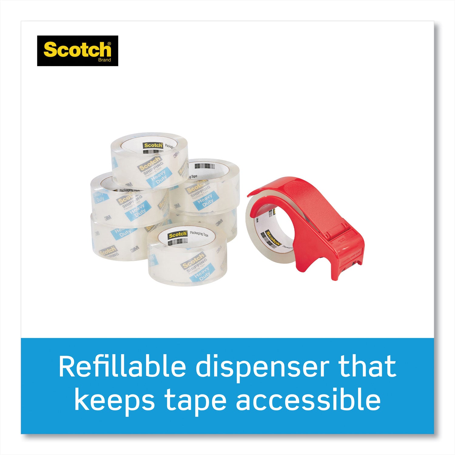 Scotch® 3850 Heavy-Duty Packaging Tape with DP300 Dispenser, 3" Core, 1.88" x 54.6 yds, Clear, 6/Pack