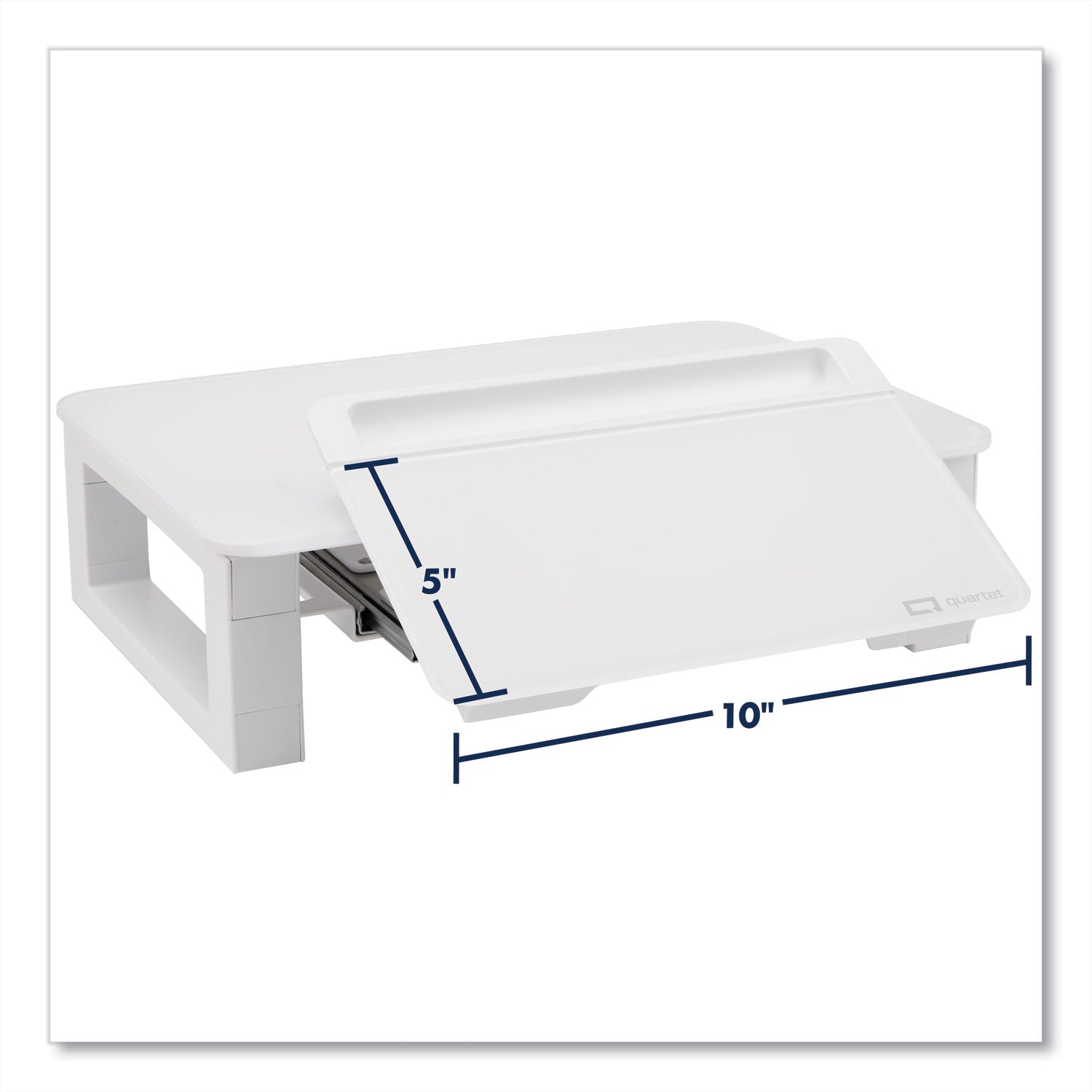 Adjustable Height Desktop Glass Monitor Riser with Dry-Erase Board, 14 x 10.25 x 2.5 to 5.25, White, Supports 100 lb