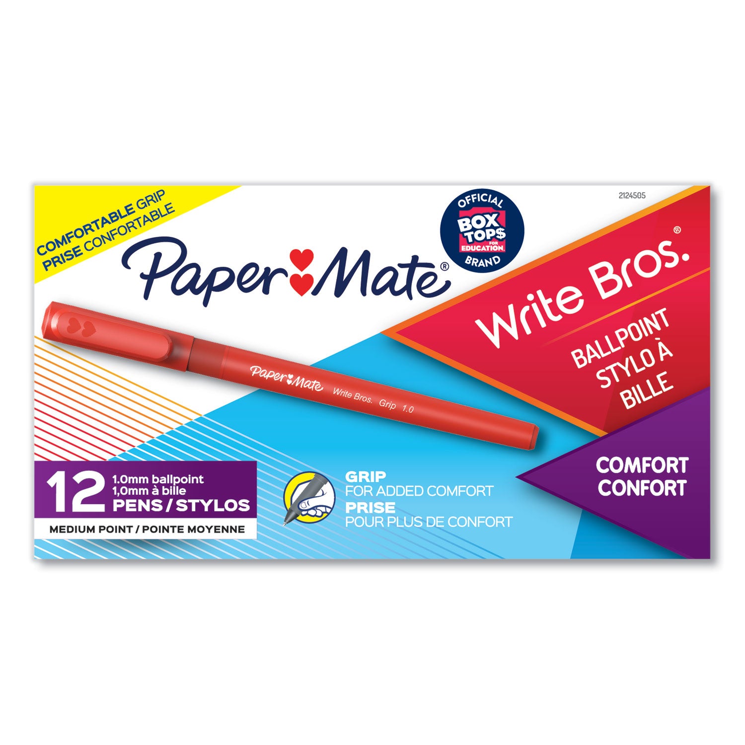 Paper Mate® Write Bros. Grip Ballpoint Pen, Stick, Medium 1 mm, Red Ink, Red Barrel, Dozen