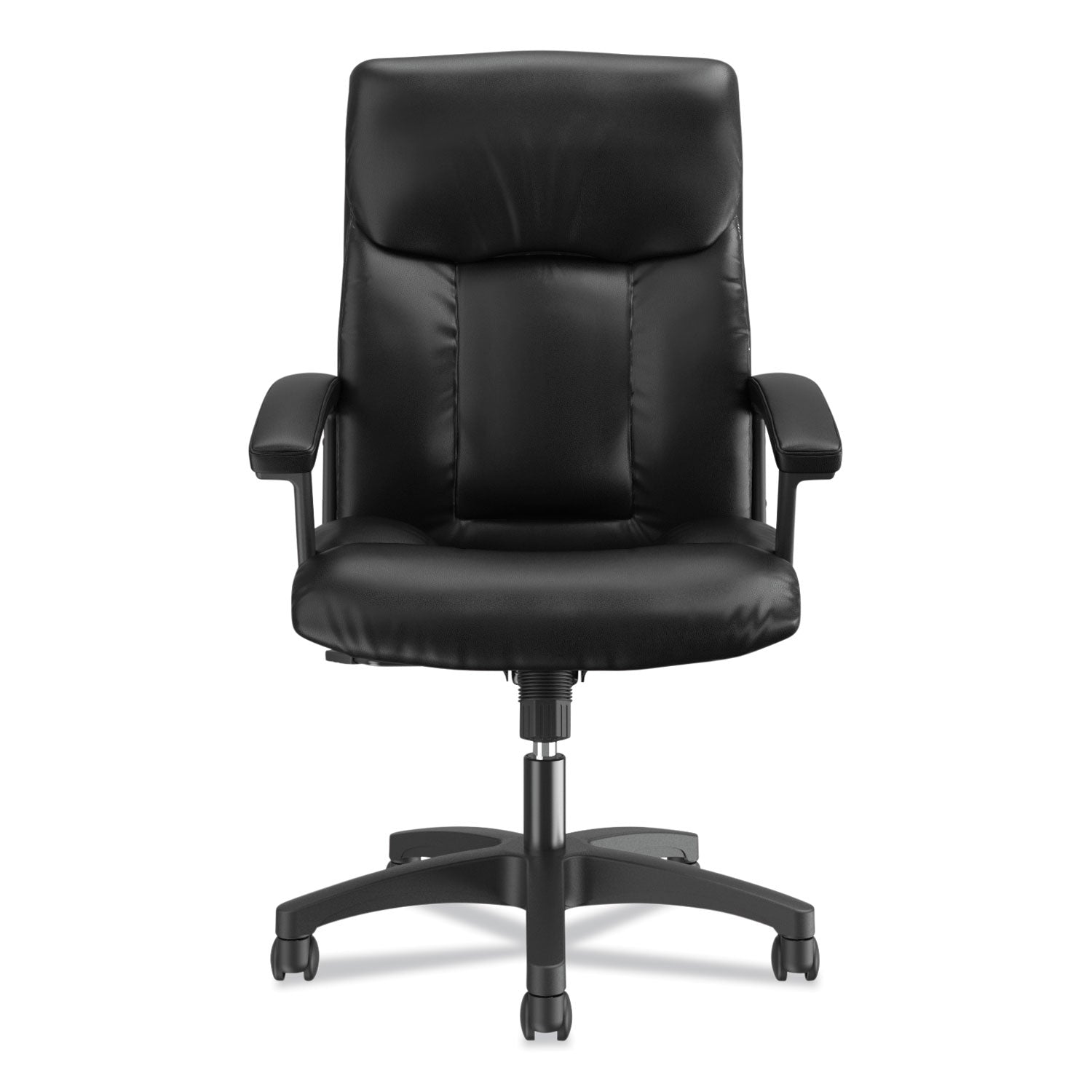 HON® HVL151 Executive High-Back Leather Chair, Supports Up to 250 lb, 17.75" to 21.5" Seat Height, Black