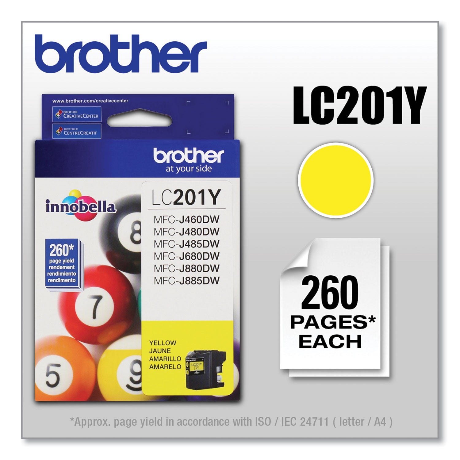 Brother LC201Y Innobella Ink, 260 Page-Yield, Yellow