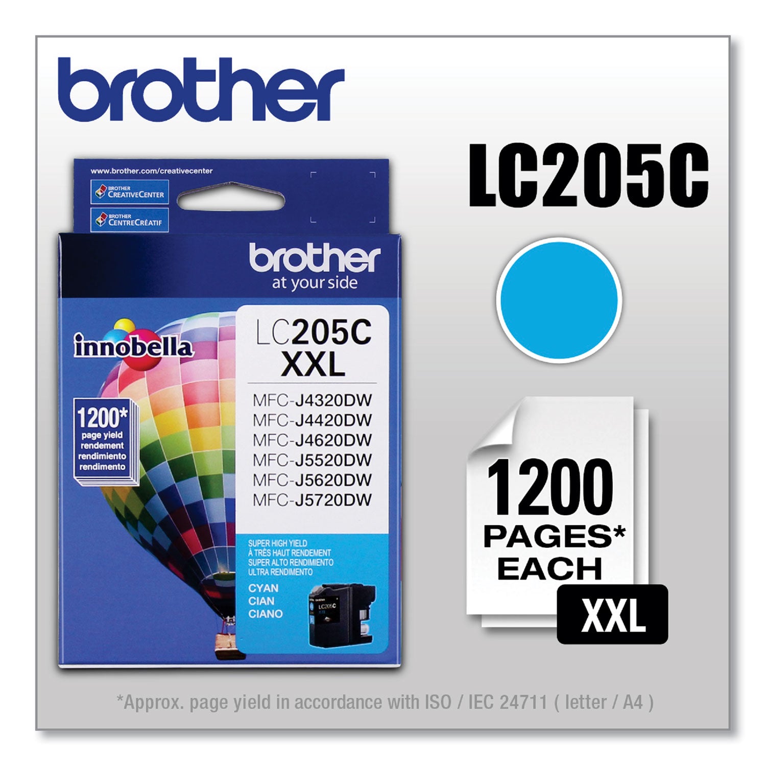 Brother LC205C Innobella Super High-Yield Ink, 1,200 Page-Yield, Cyan