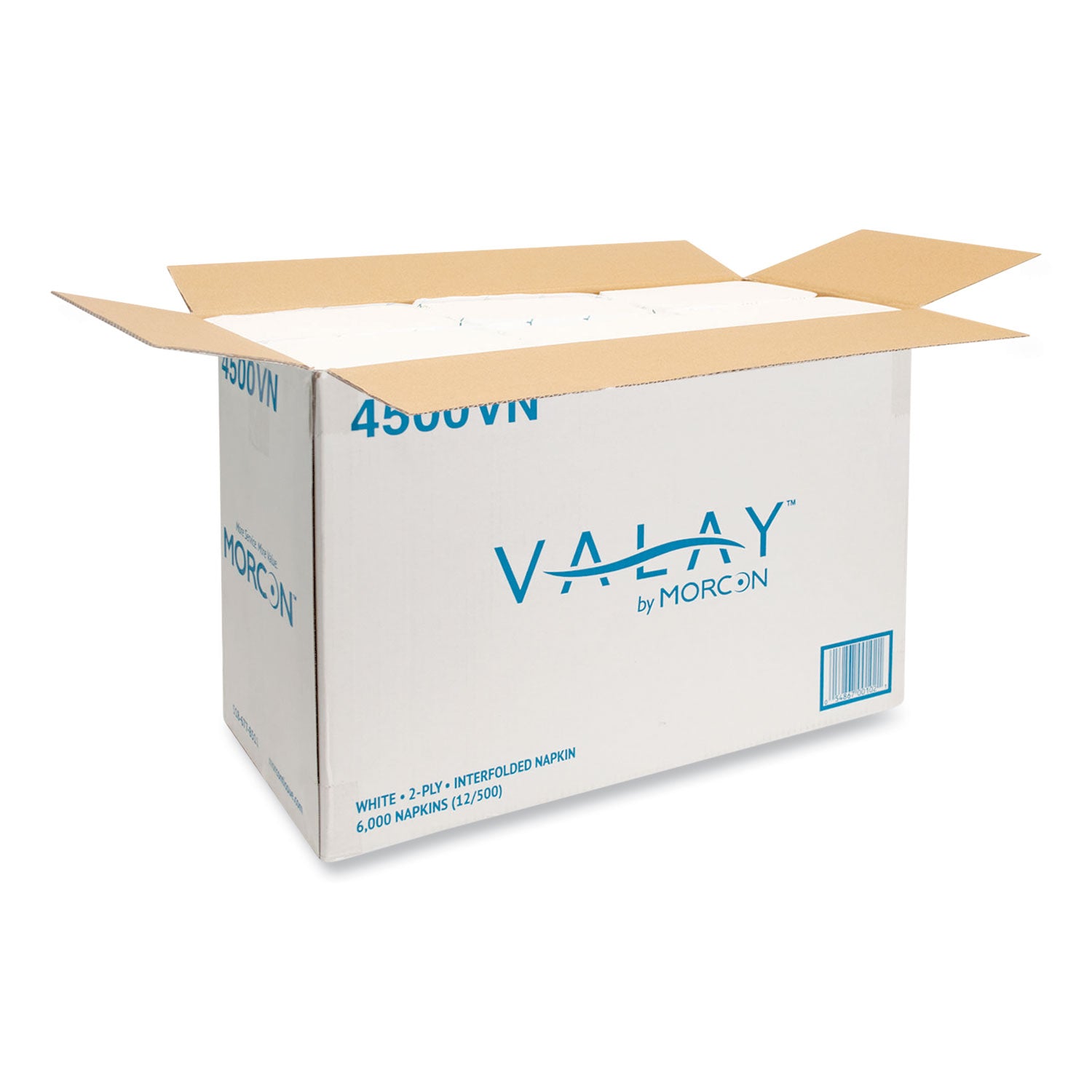 Morcon Tissue Valay Interfolded Napkins, 2-Ply, 6.5 x 8.25, White, 500/Pack, 12 Packs/Carton