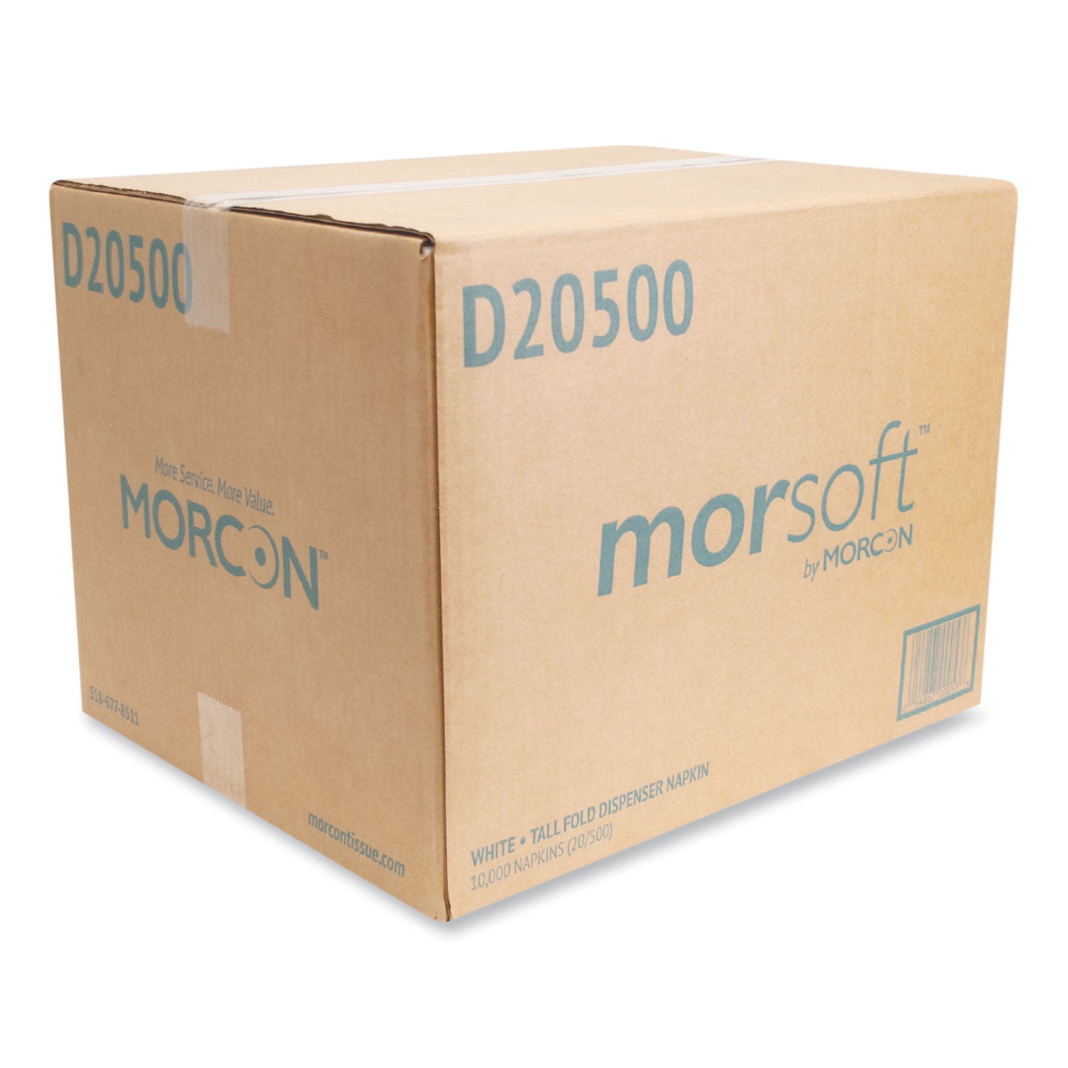 Morcon Tissue Morsoft Dispenser Napkins, 1-Ply, 6 x 13, White, 500/Pack, 20 Packs/Carton